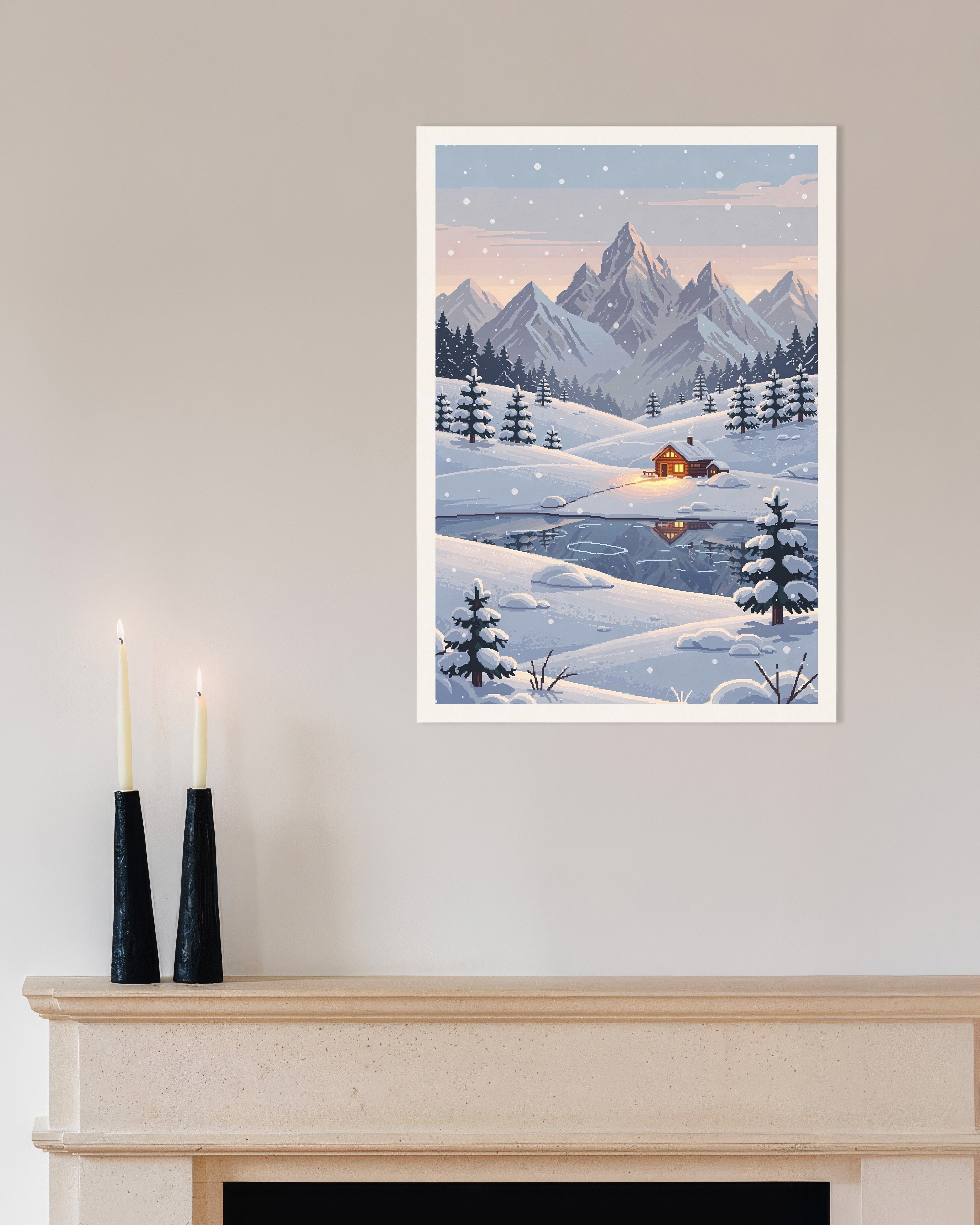 Mountain Cabin Pixel Art Poster | Posterscape