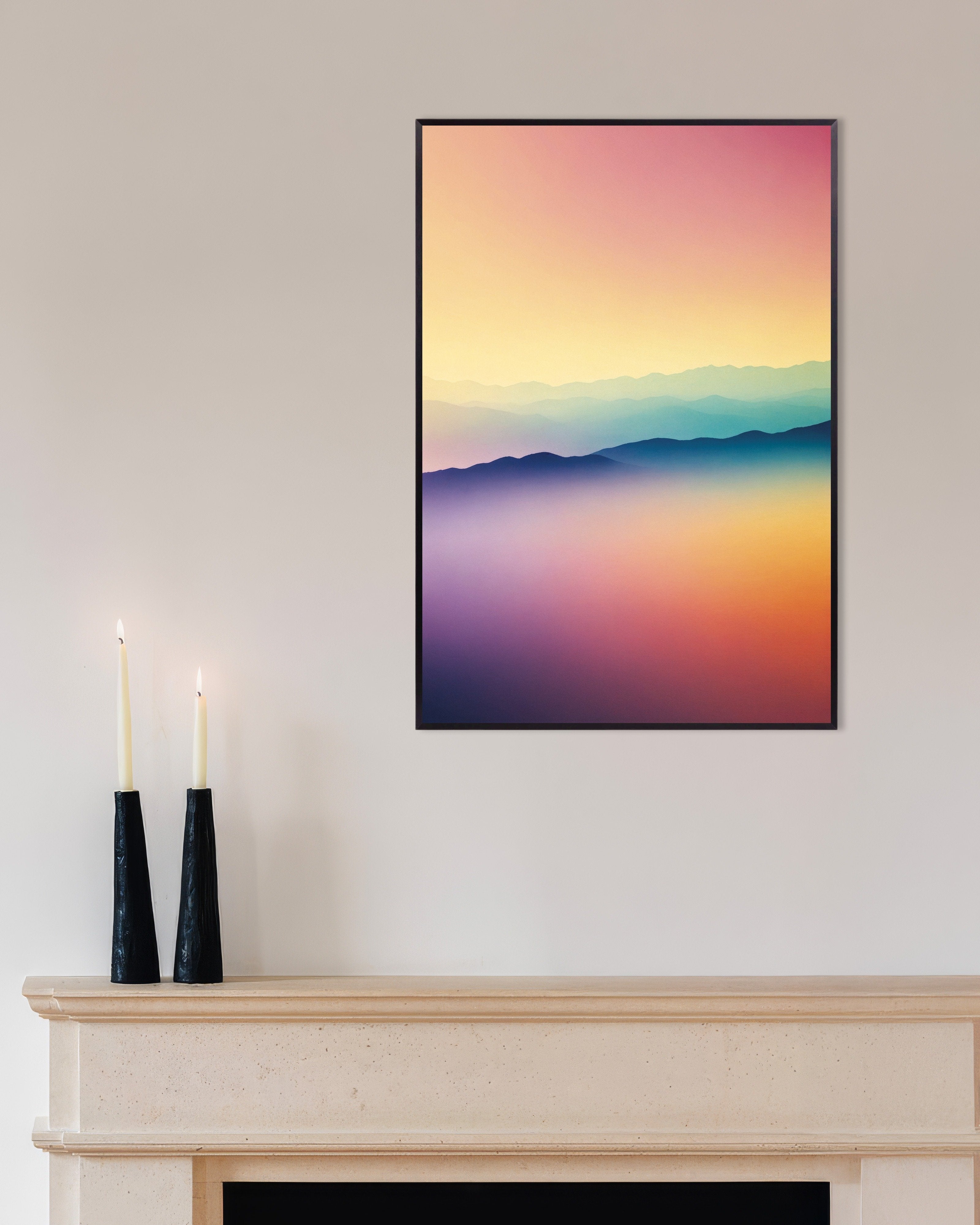 Poster of Soothing Abstract Gradients, mountain ridges  - Poster, with metal frame