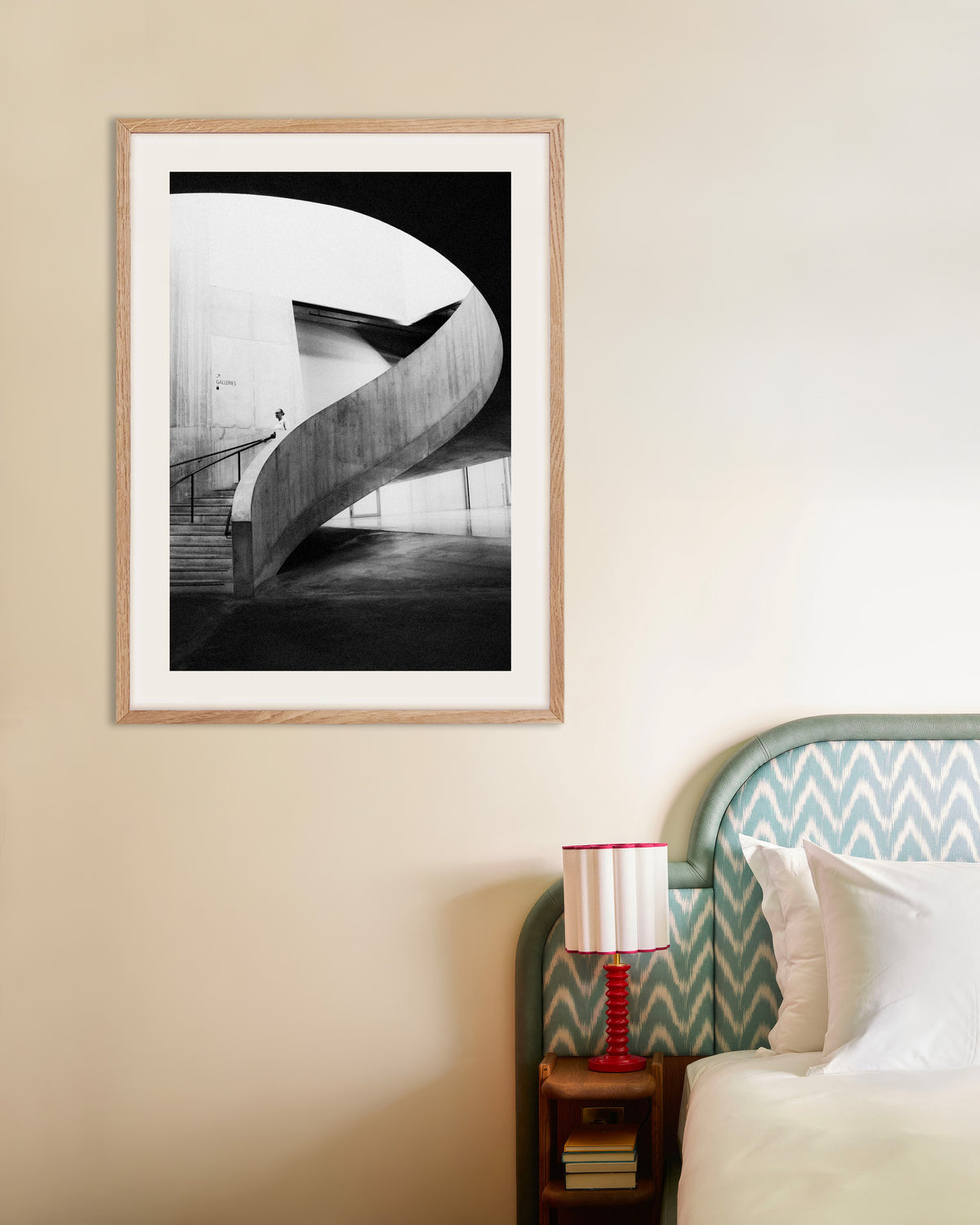 Poster of Spiral Ramp With a Visitor, with natural wooden frame