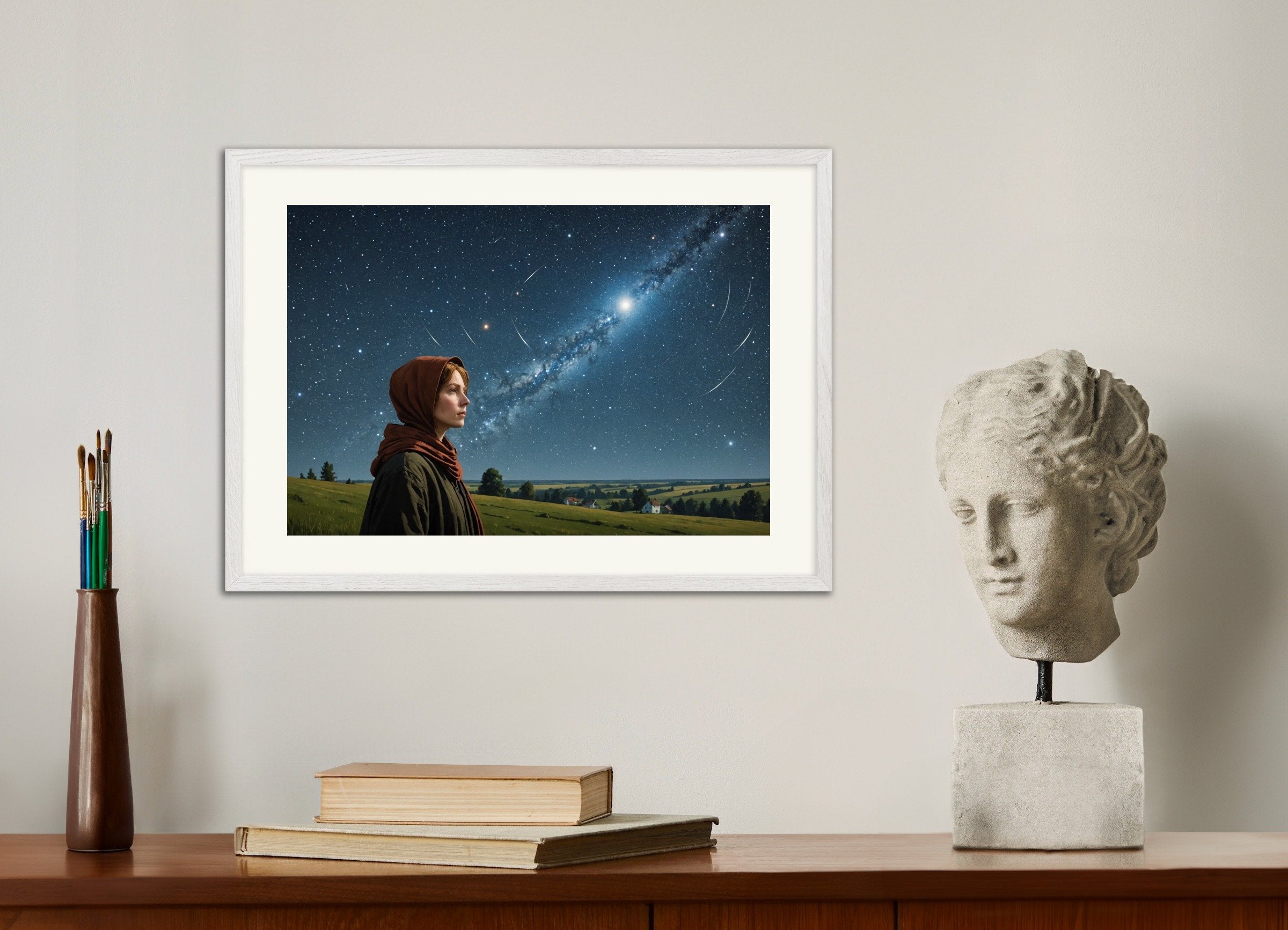 Poster of Spiritual portraits blending Russian symbolism and evocative imagery, with white wooden frame