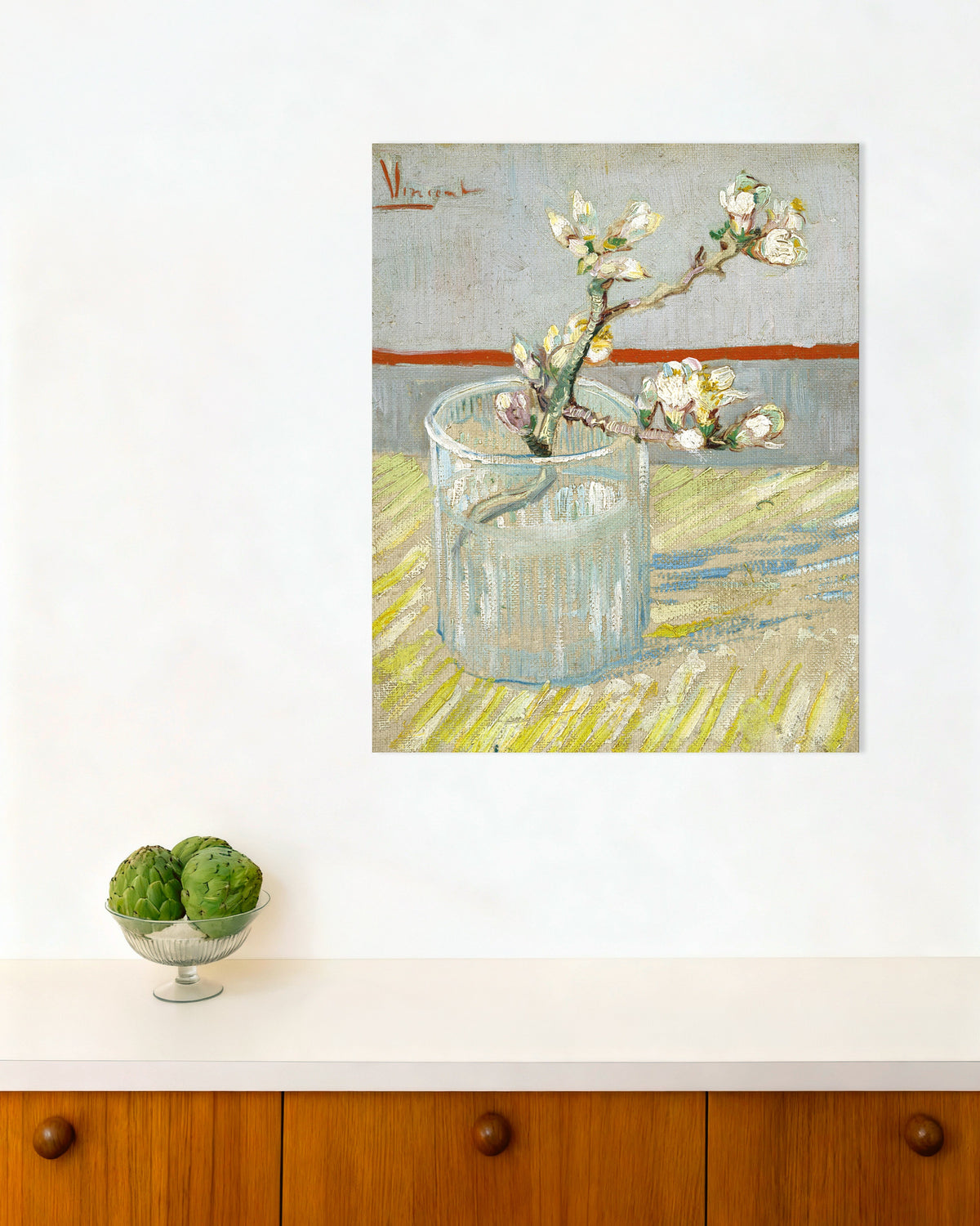 Poster av Blomstrende mandelkvist i et glass (1888) av Vincent van Gogh