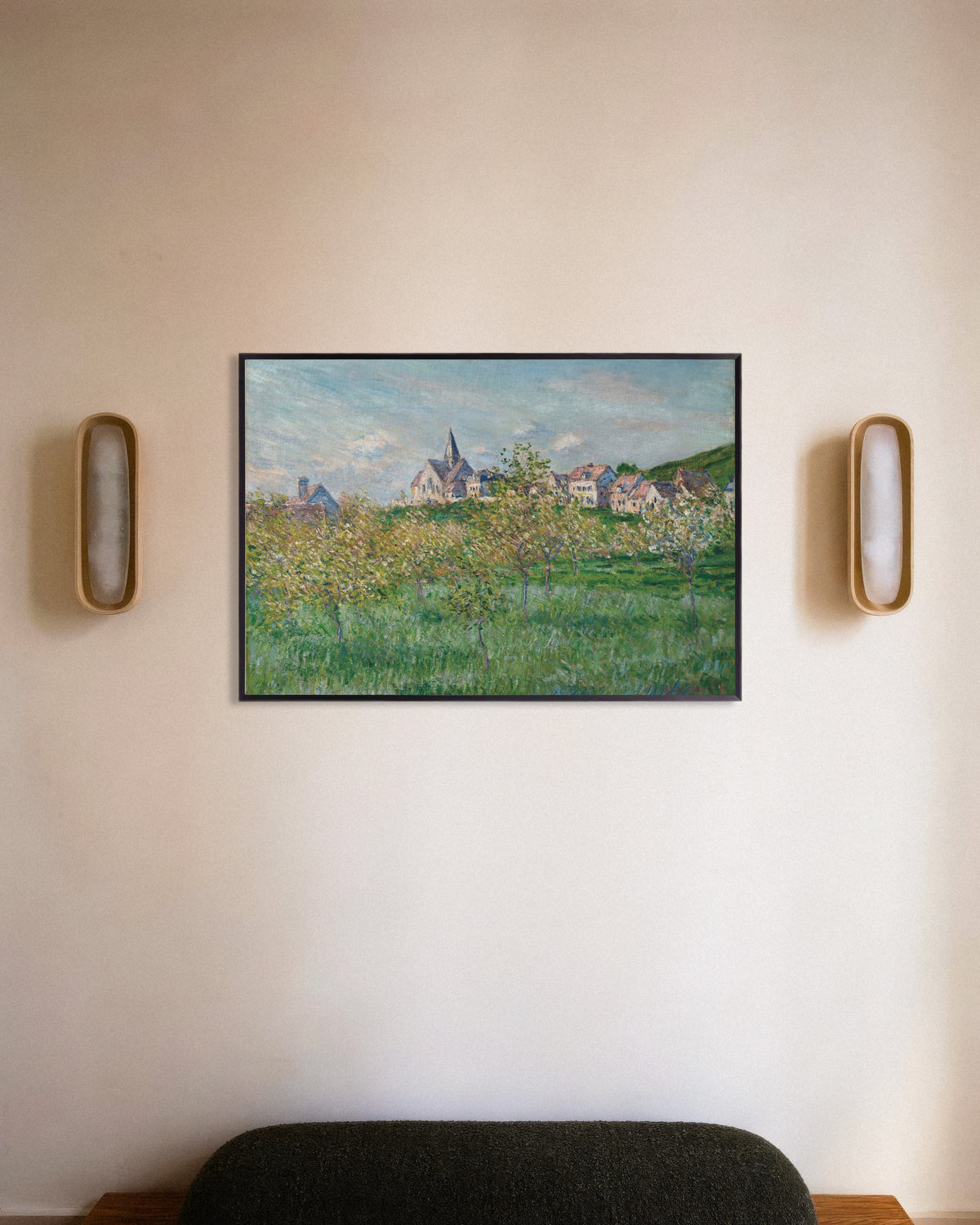 Plakat Vår i Giverny, ettermiddag (1885) av Claude Monet med metallramme