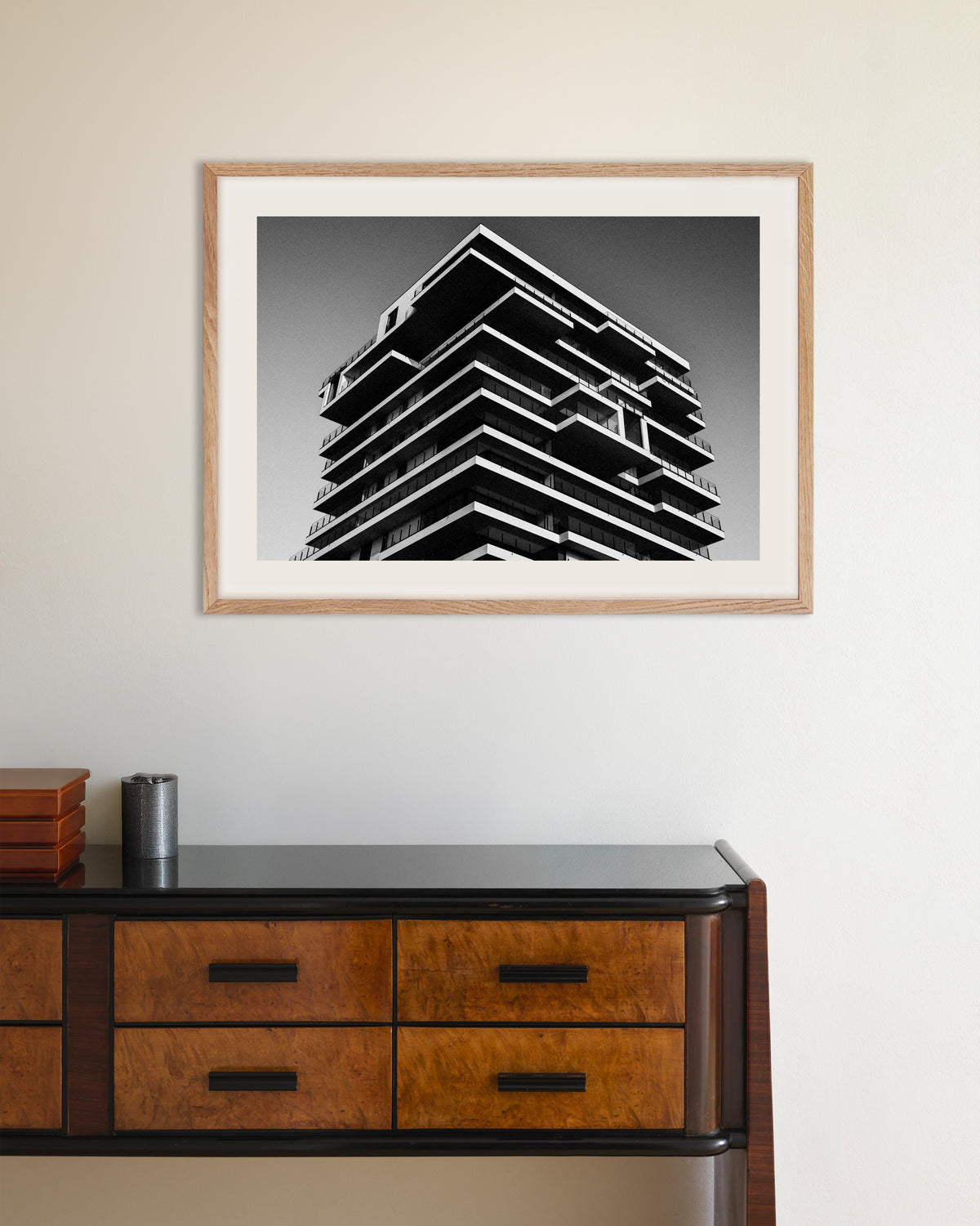 Poster of Stacked Floors Tower, with natural wooden frame