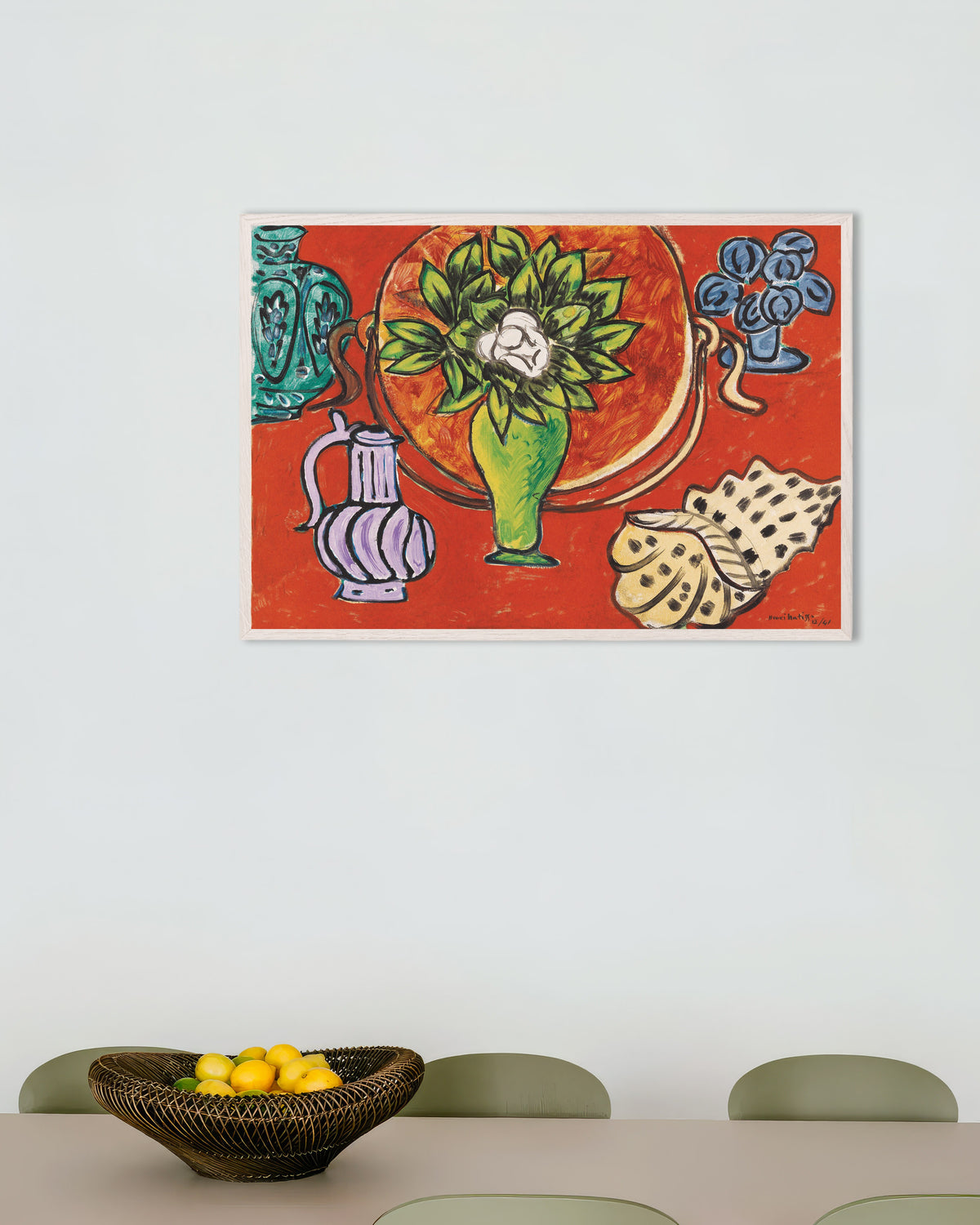 Poster av «Stilleben med magnolia» (1941) av Henri Matisse, med hvit treramme