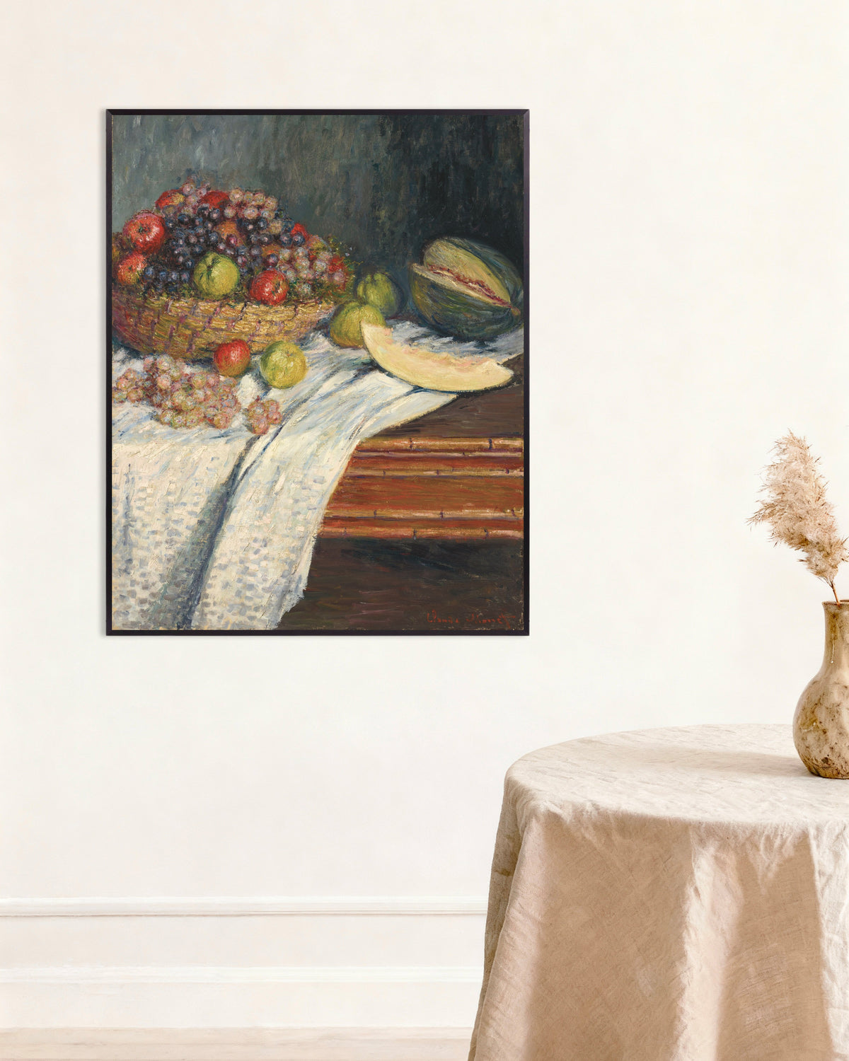 Poster of Still Life with Melon (1879) by Claude Monet, with metal frame
