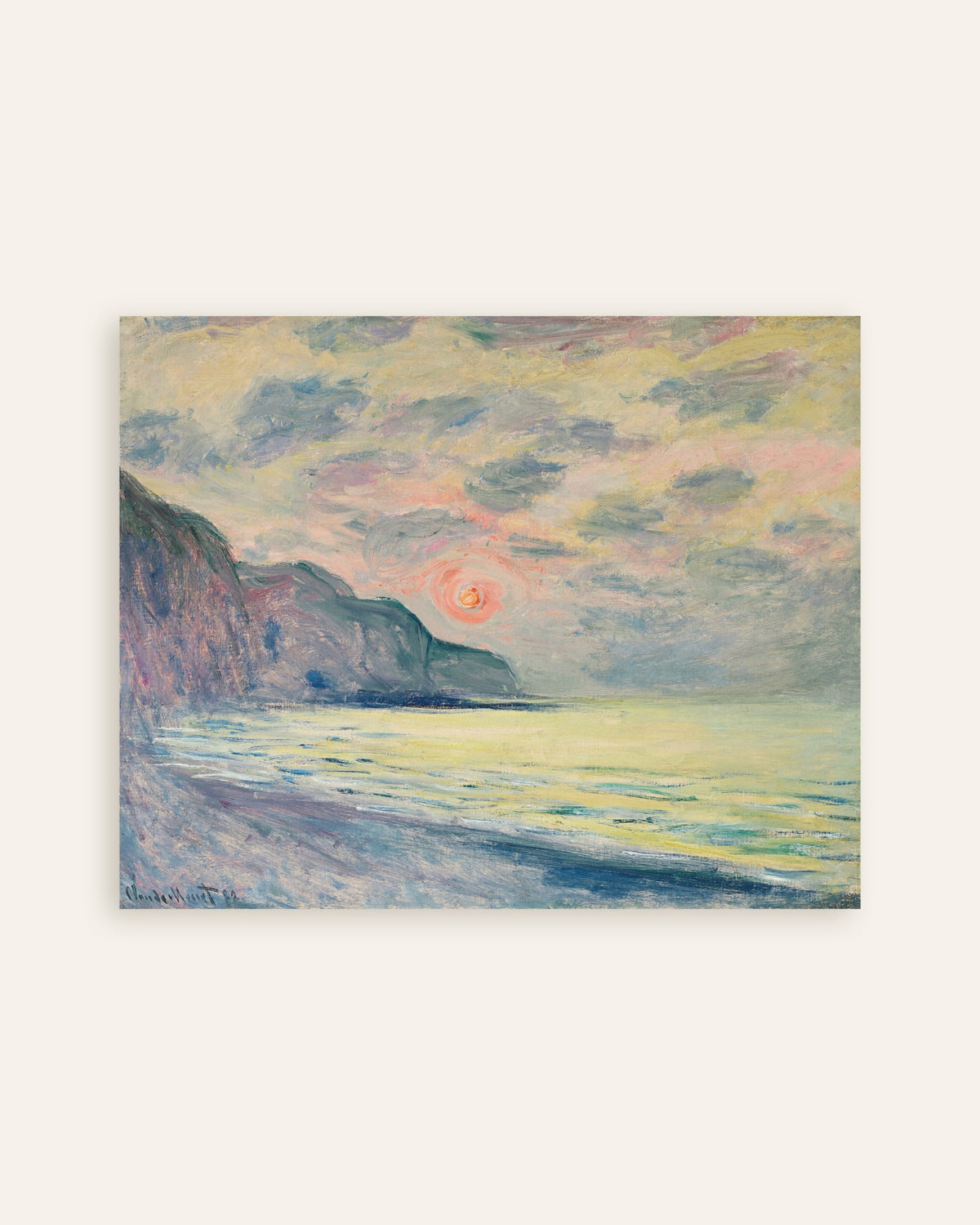 Plakat Solnedgang i disig vær, Pourville (1882) av Claude Monet, miniatyr
