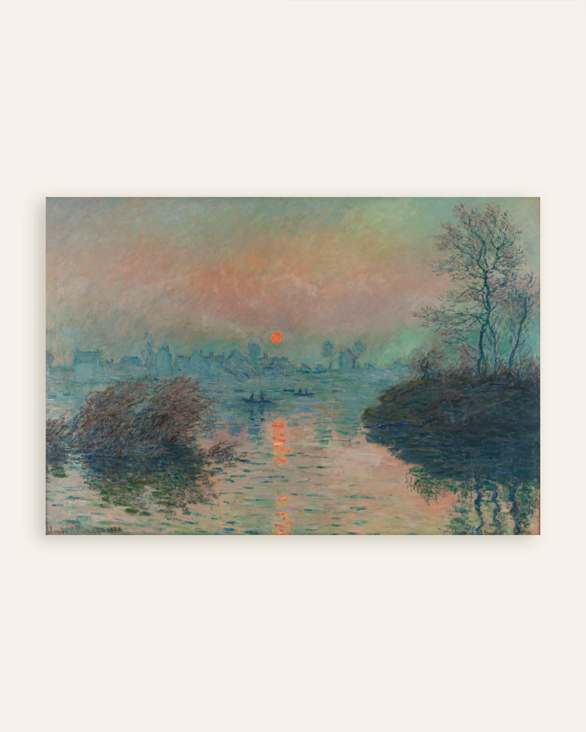 Plakat Solnedgang over Seinen ved Lavacourt, vinter (1880) av Claude Monet, miniatyr