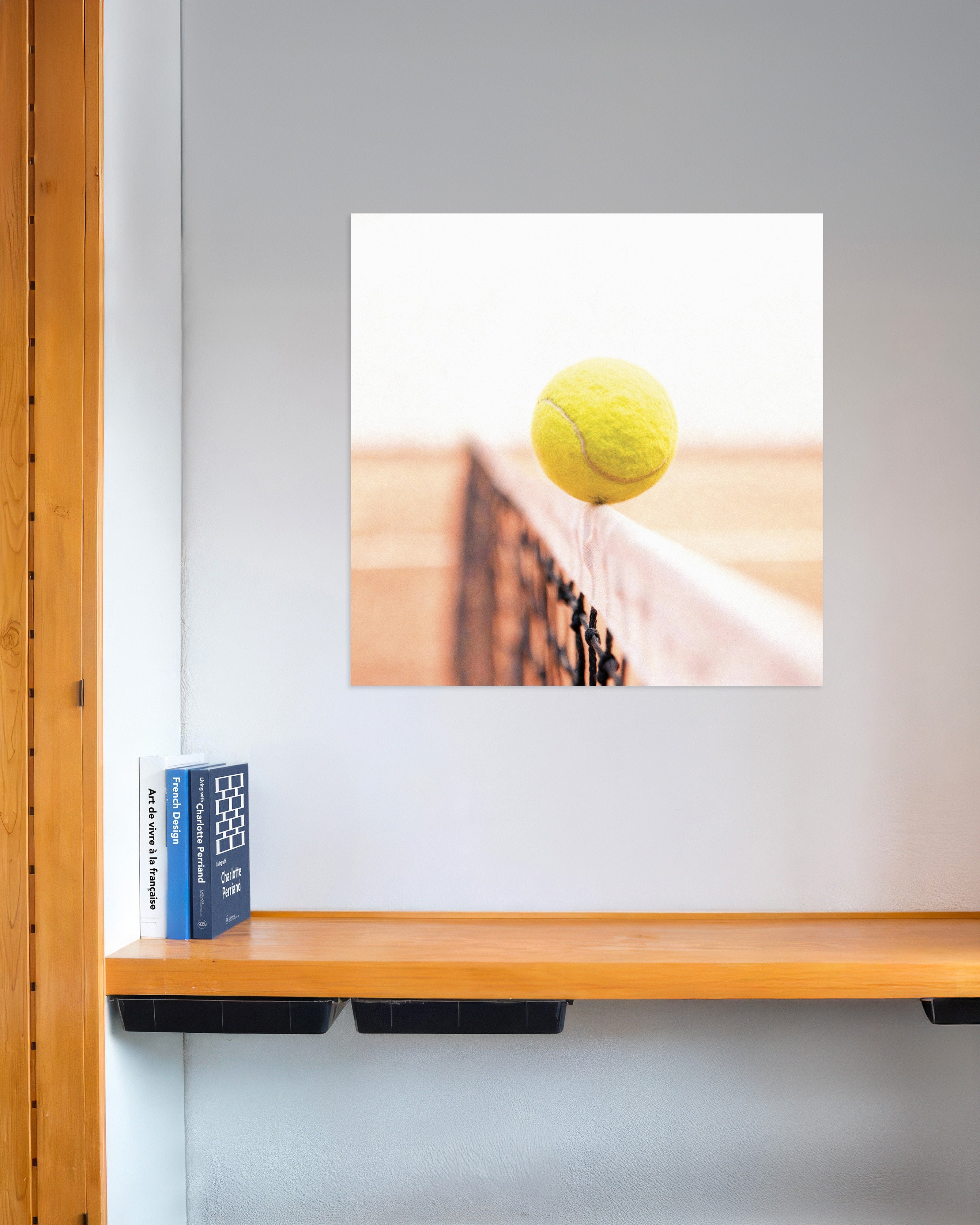 Poster of Tennis ball on net poster – minimal sports photography print