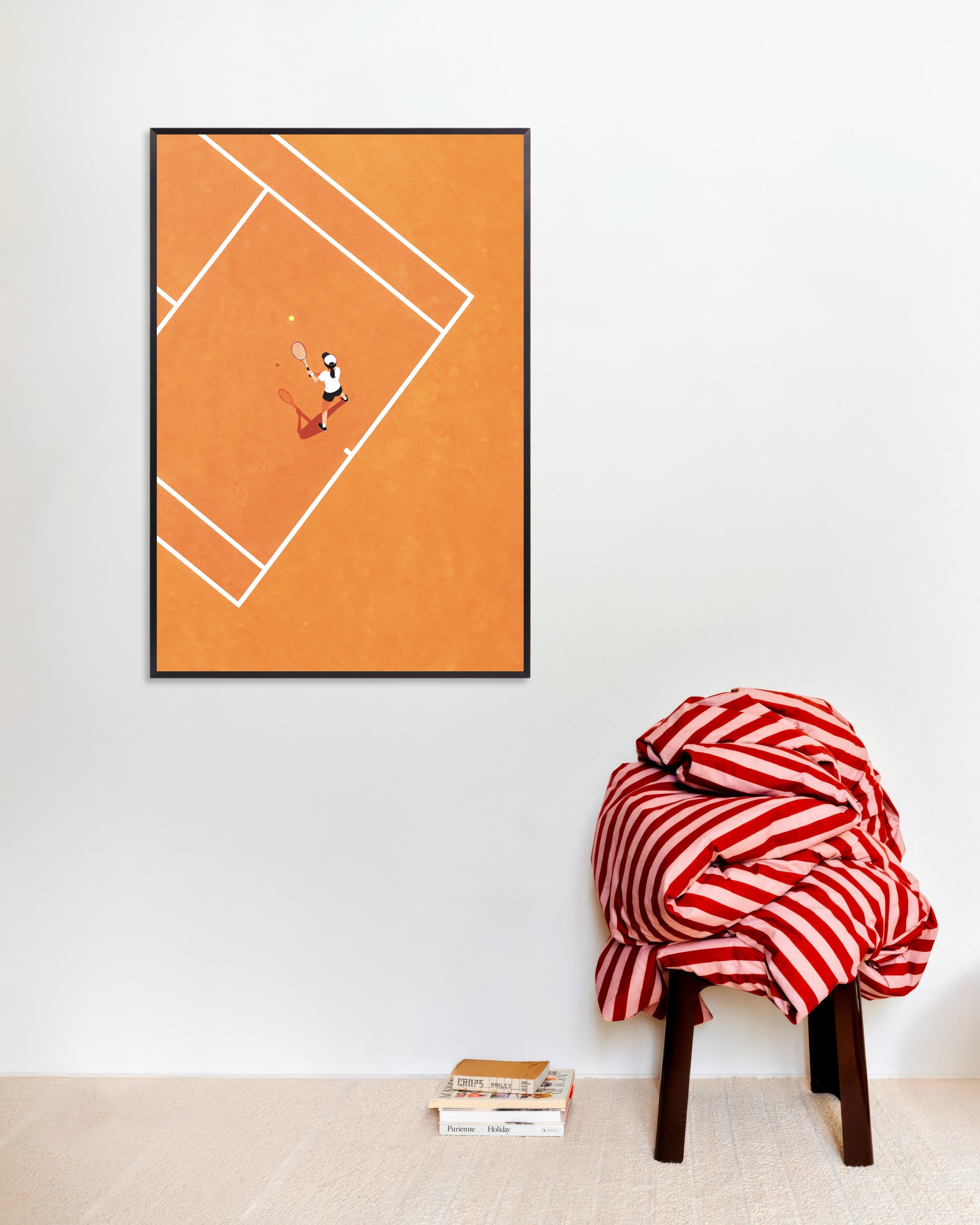 Poster of Tennis player poster – Minimal clay court art print, with metal frame
