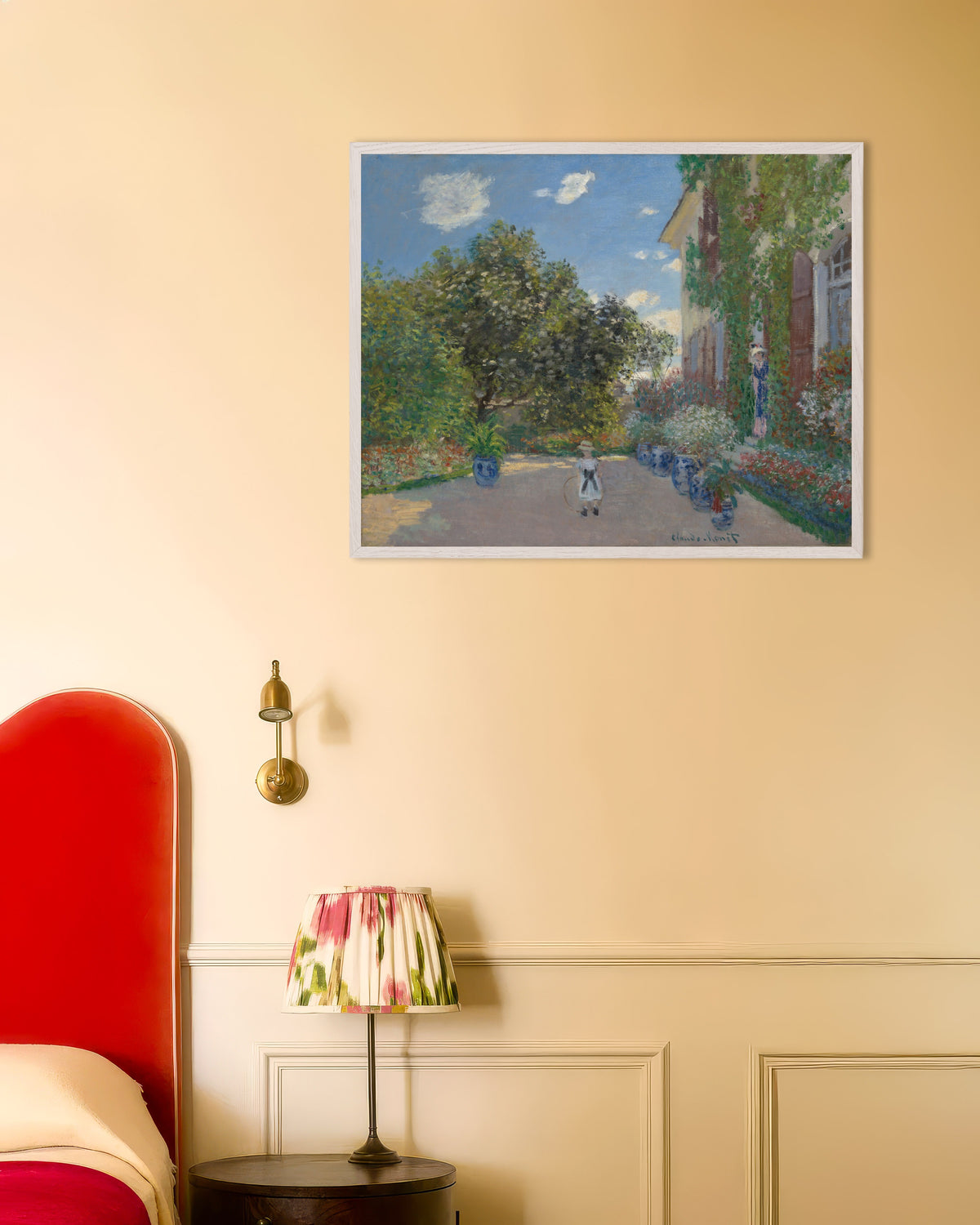 Plakat Kunstnerens hus i Argenteuil (1873) av Claude Monet med hvit treramme