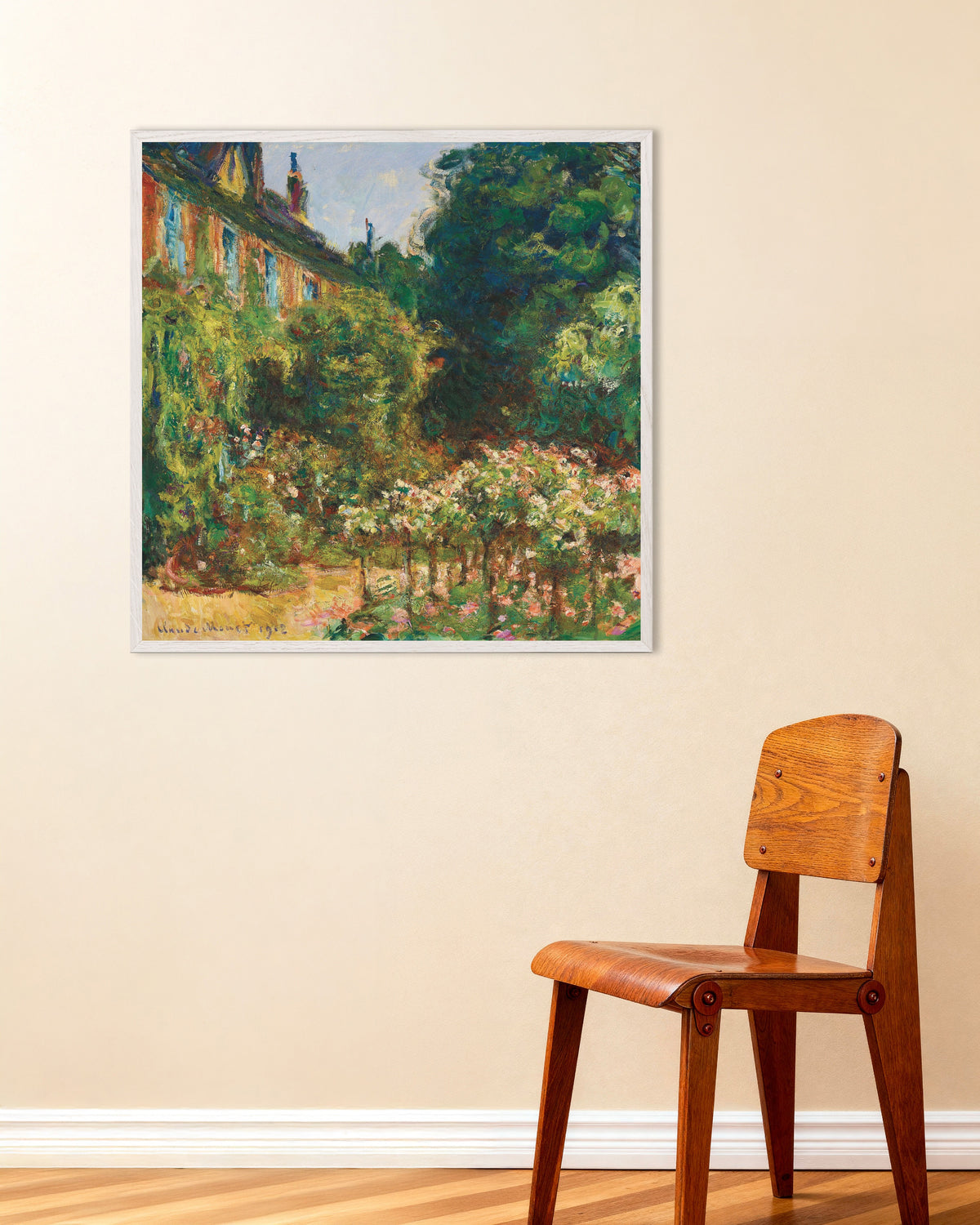 Plakat Kunstnerens hus i Giverny (1912) av Claude Monet med hvit treramme