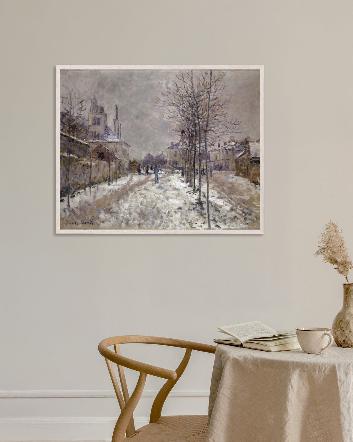 Plakat Boulevard de Pontoise i Argenteuil, snø (1875) av Claude Monet med hvit treramme
