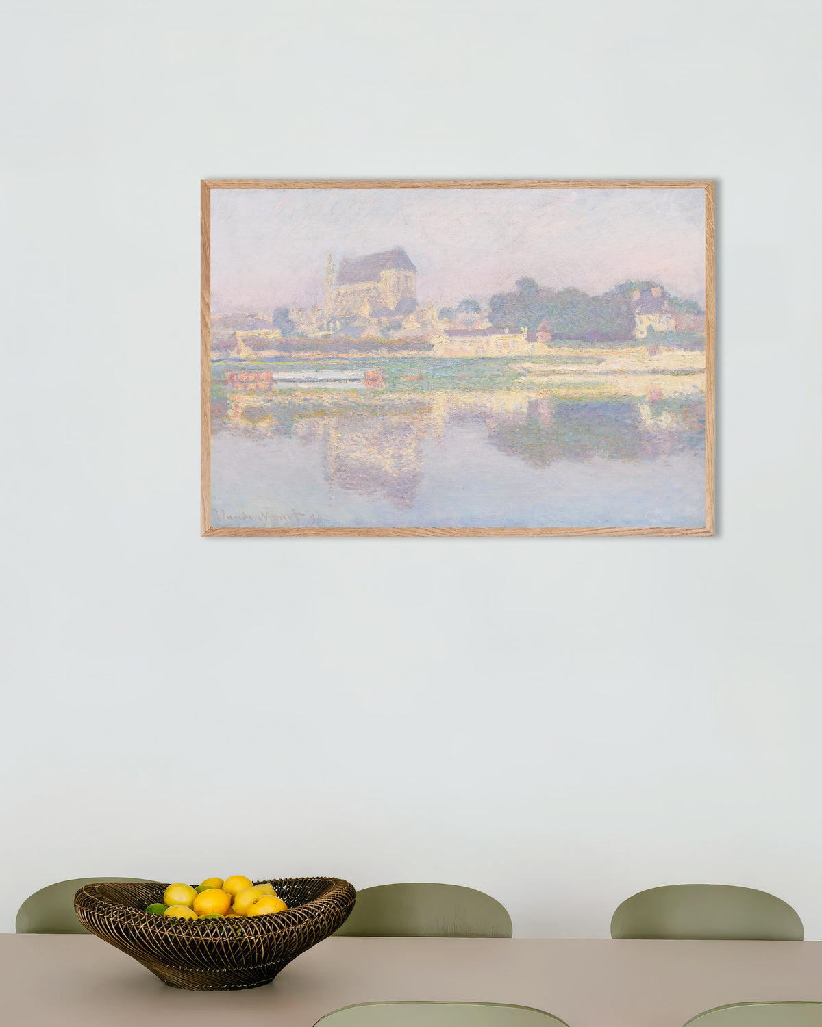 Plakat Kirken i Vernon, sol (1894) av Claude Monet med ramme i naturtre