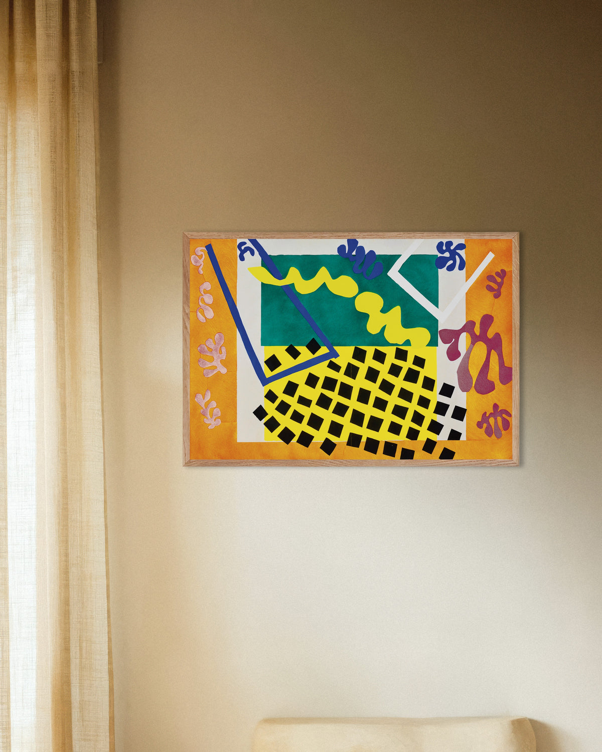 Poster av The Codomas (Jazz, 1947) av Henri Matisse, med ramme av naturtre