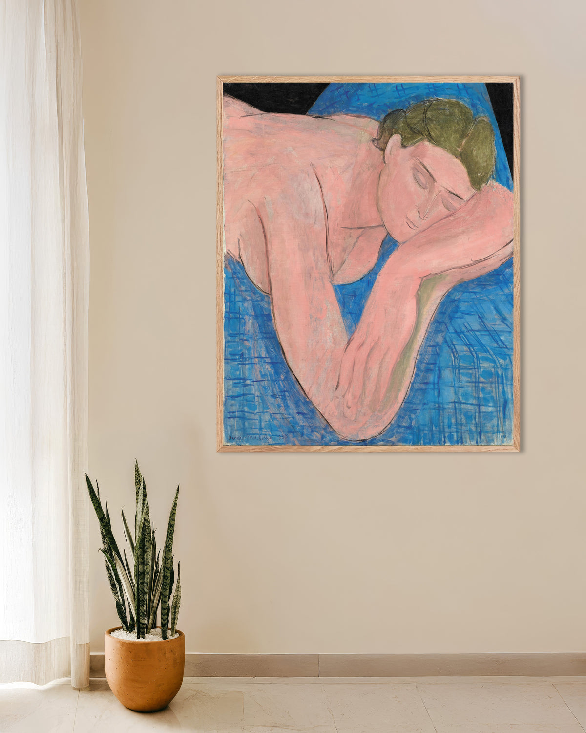 Poster av Drømmen (1935) av Henri Matisse, med ramme av naturtre