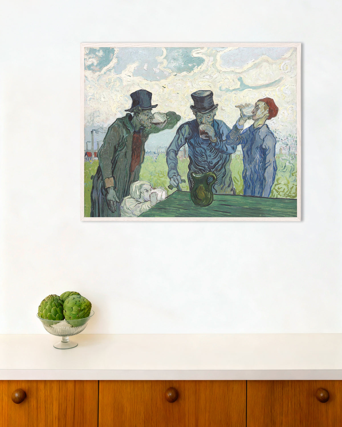 Poster av Drikkerne, etter Daumier (1890), av Vincent van Gogh, med hvit treramme
