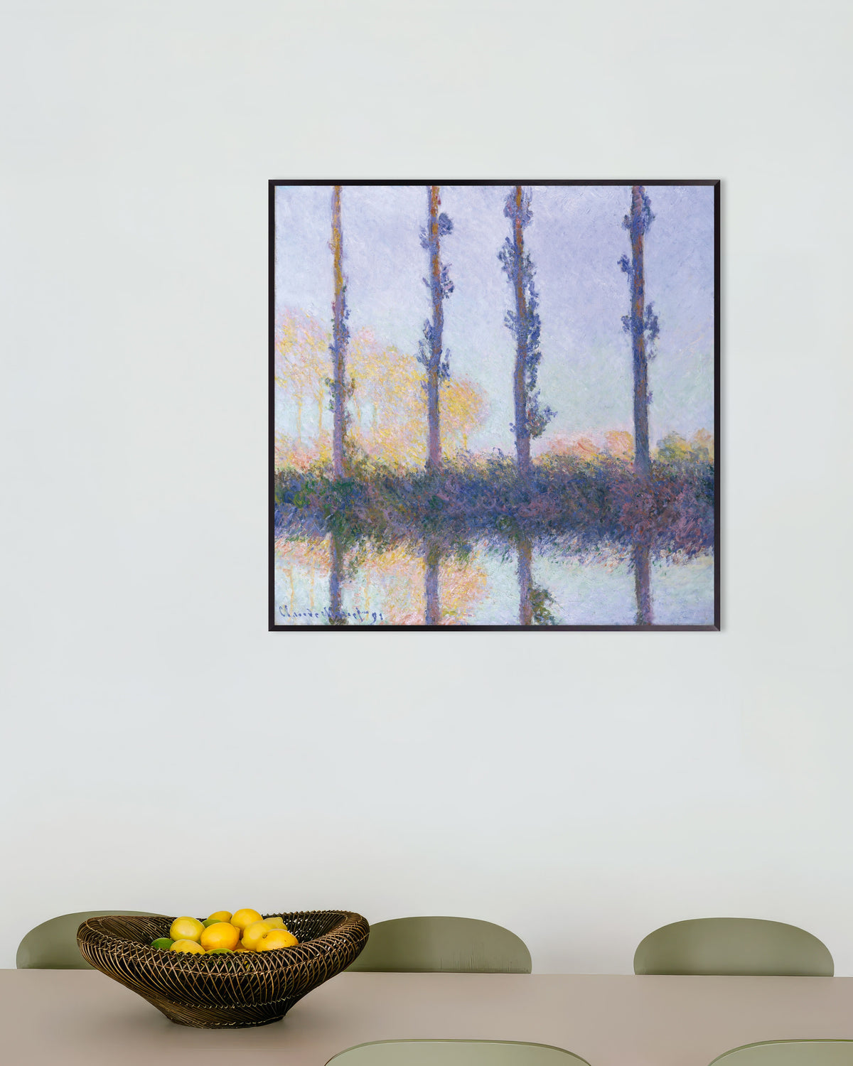 Plakat De fire trærne (1891) av Claude Monet med metallramme
