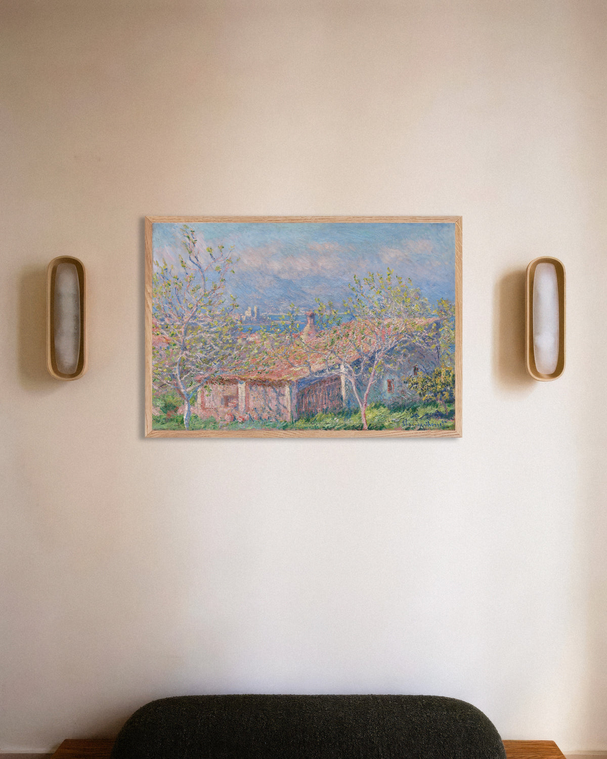 Poster of The Gardener's House at Antibes (1888) by Claude Monet, with natural wooden frame