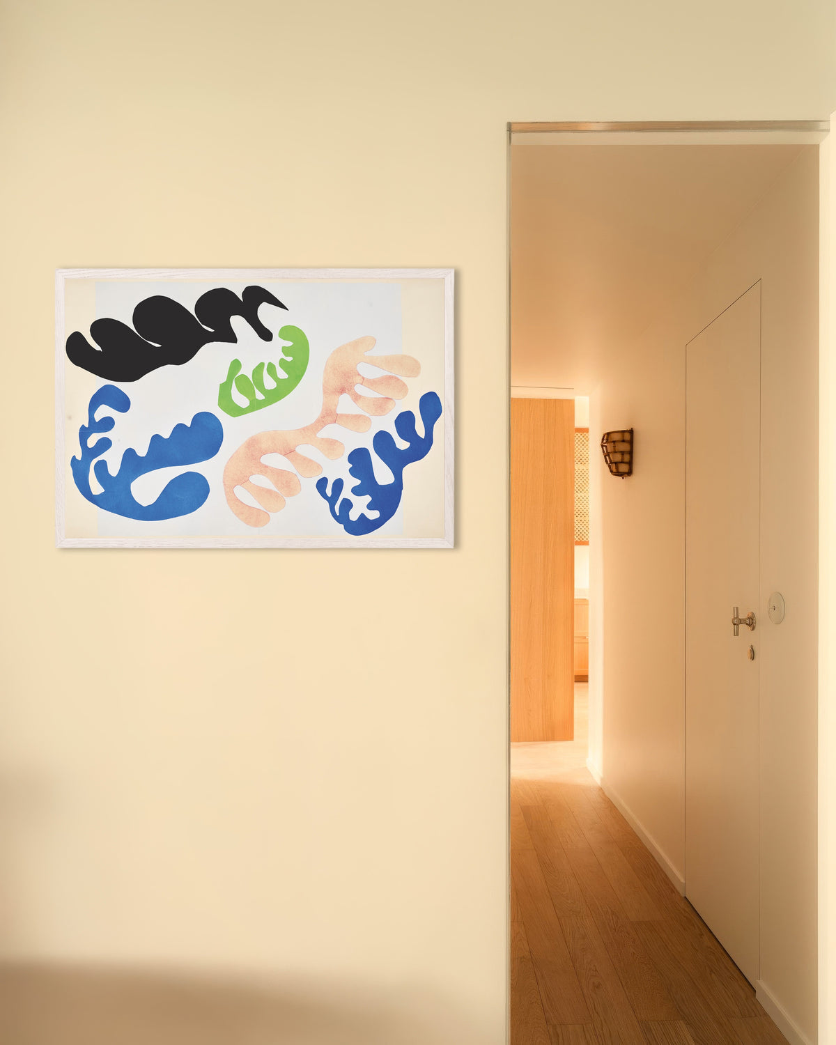 Poster av Lagunen i blått og korall (Jazz, 1947) av Henri Matisse, med hvit treramme