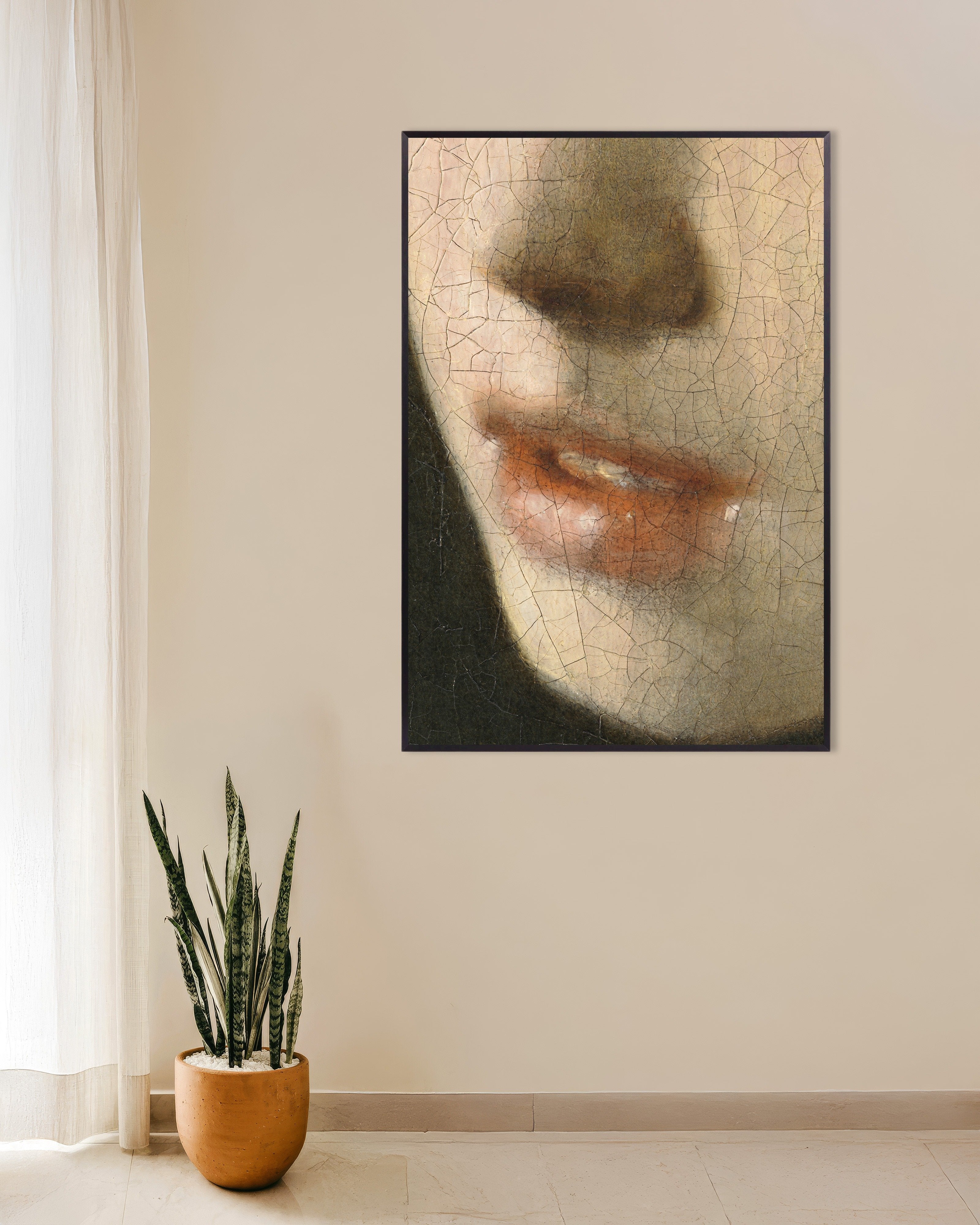 Poster of The Lips (Vertical) - Vermeer Detail Poster, with metal frame