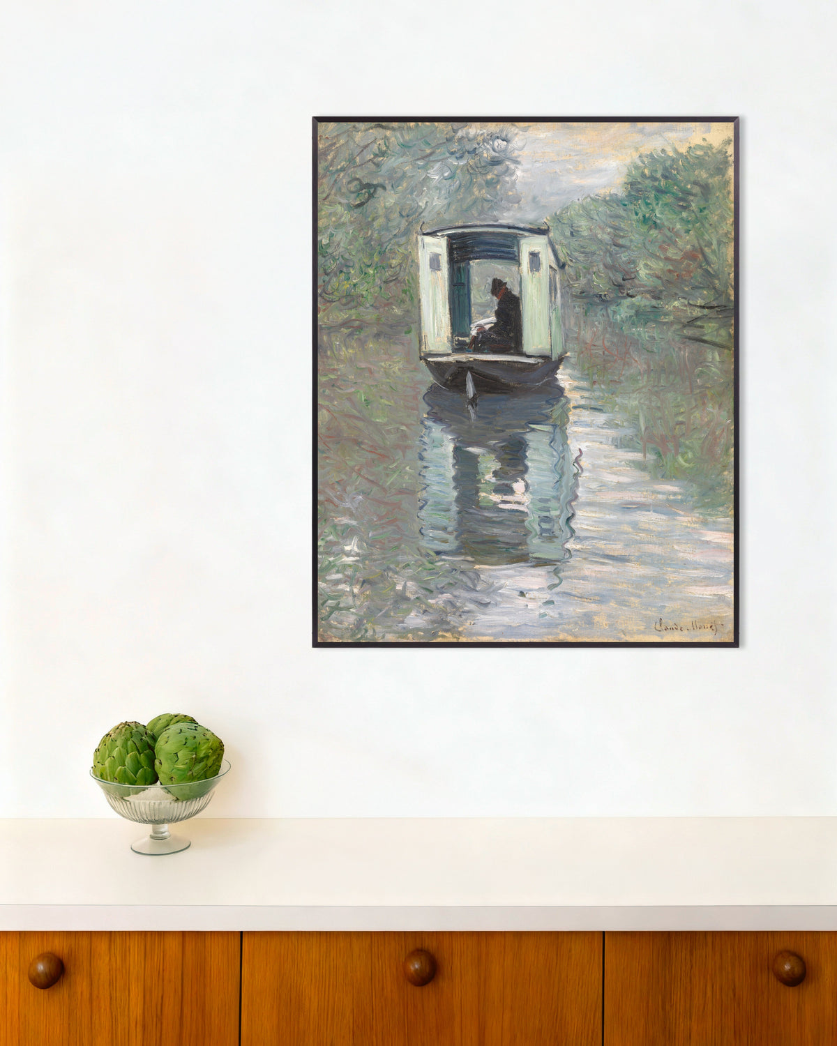 Plakat Atelierbåten (1876) av Claude Monet med metallramme