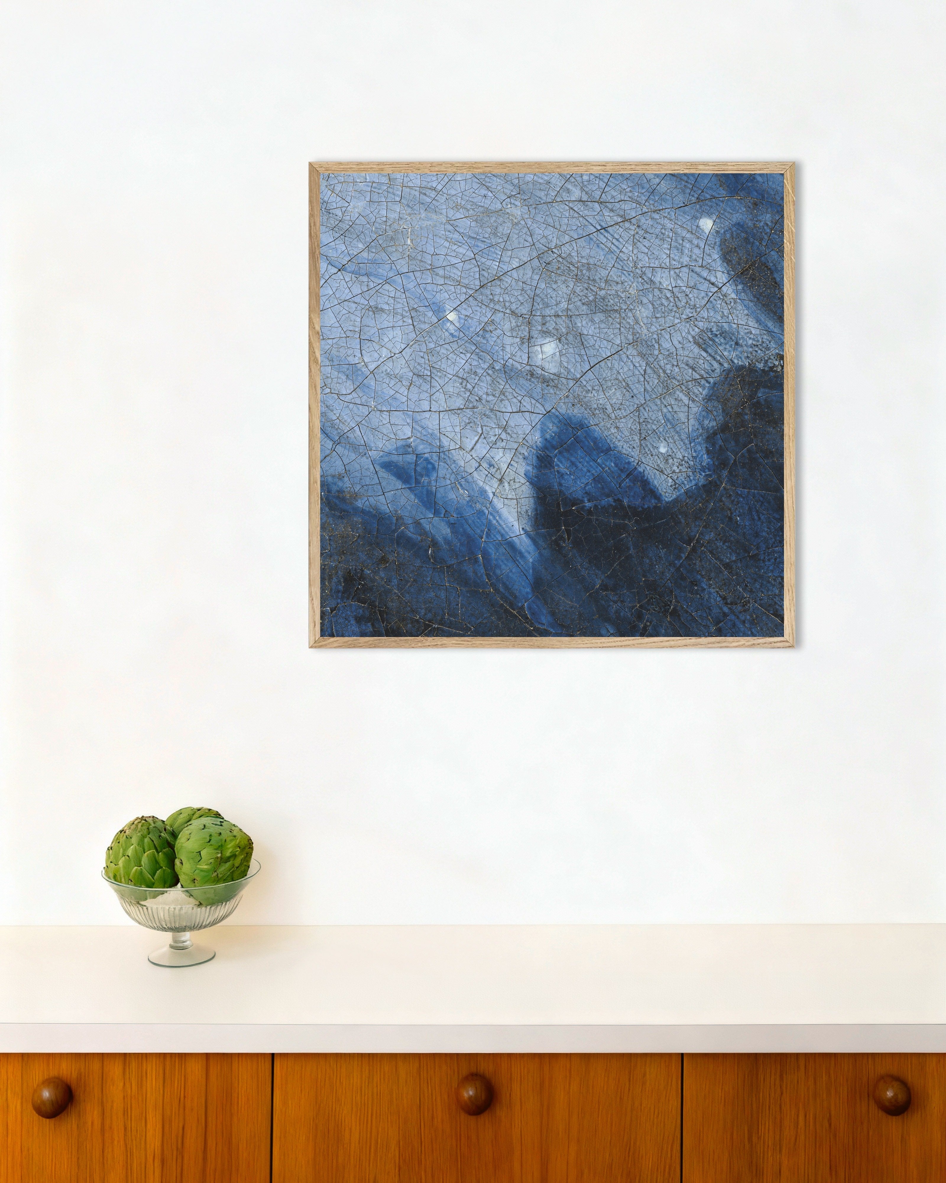 Poster of The Turban: Vermeer Ultramarine Detail Poster, with natural wooden frame