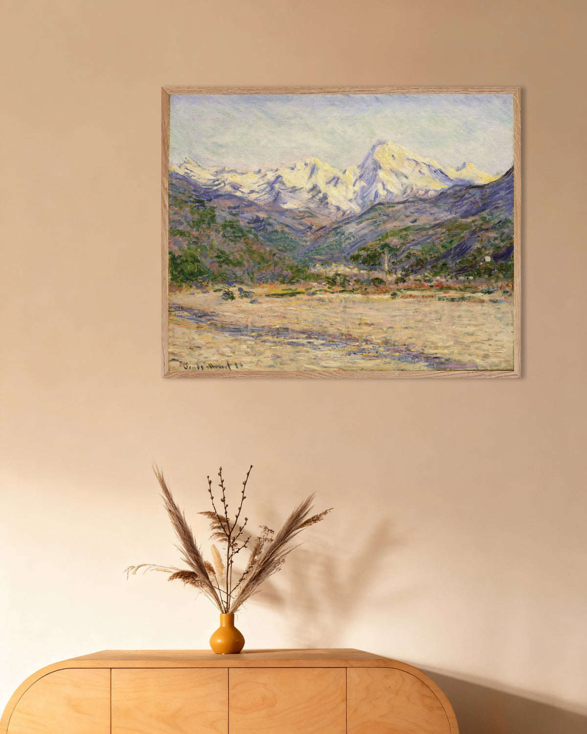 Plakat Nervia-dalen (1884) av Claude Monet med ramme i naturtre