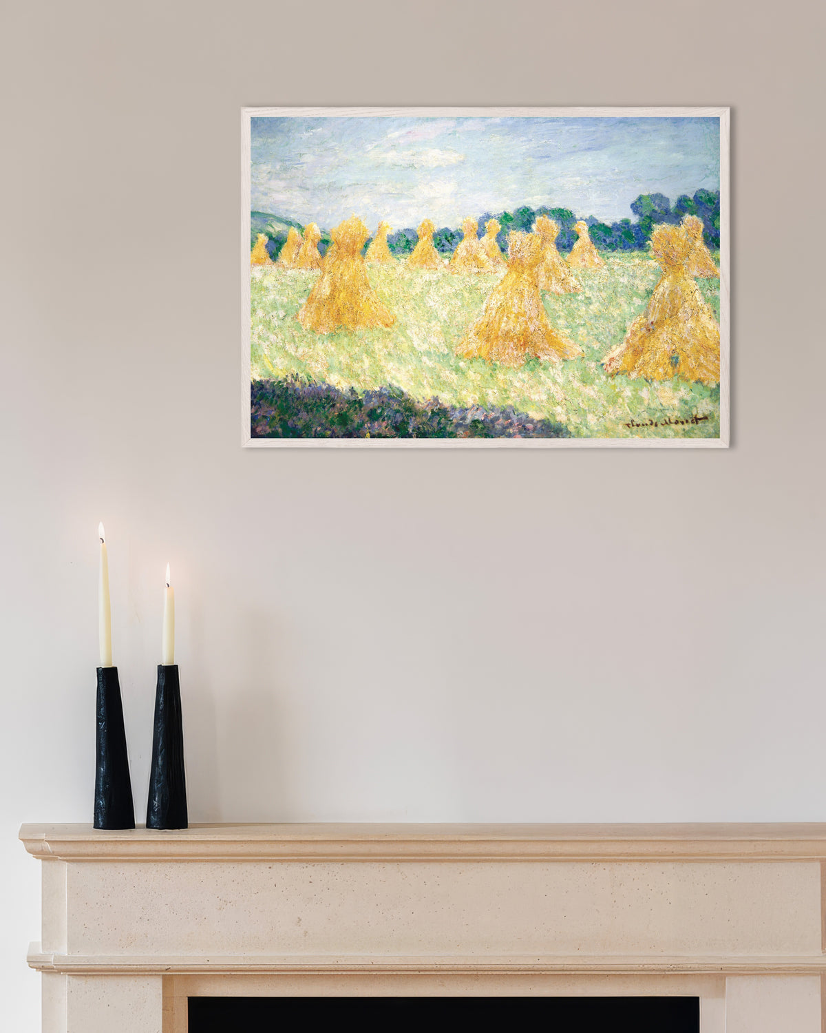 Poster of The Young Ladies of Giverny, Sun Effect (1894) by Claude Monet, with white wooden frame