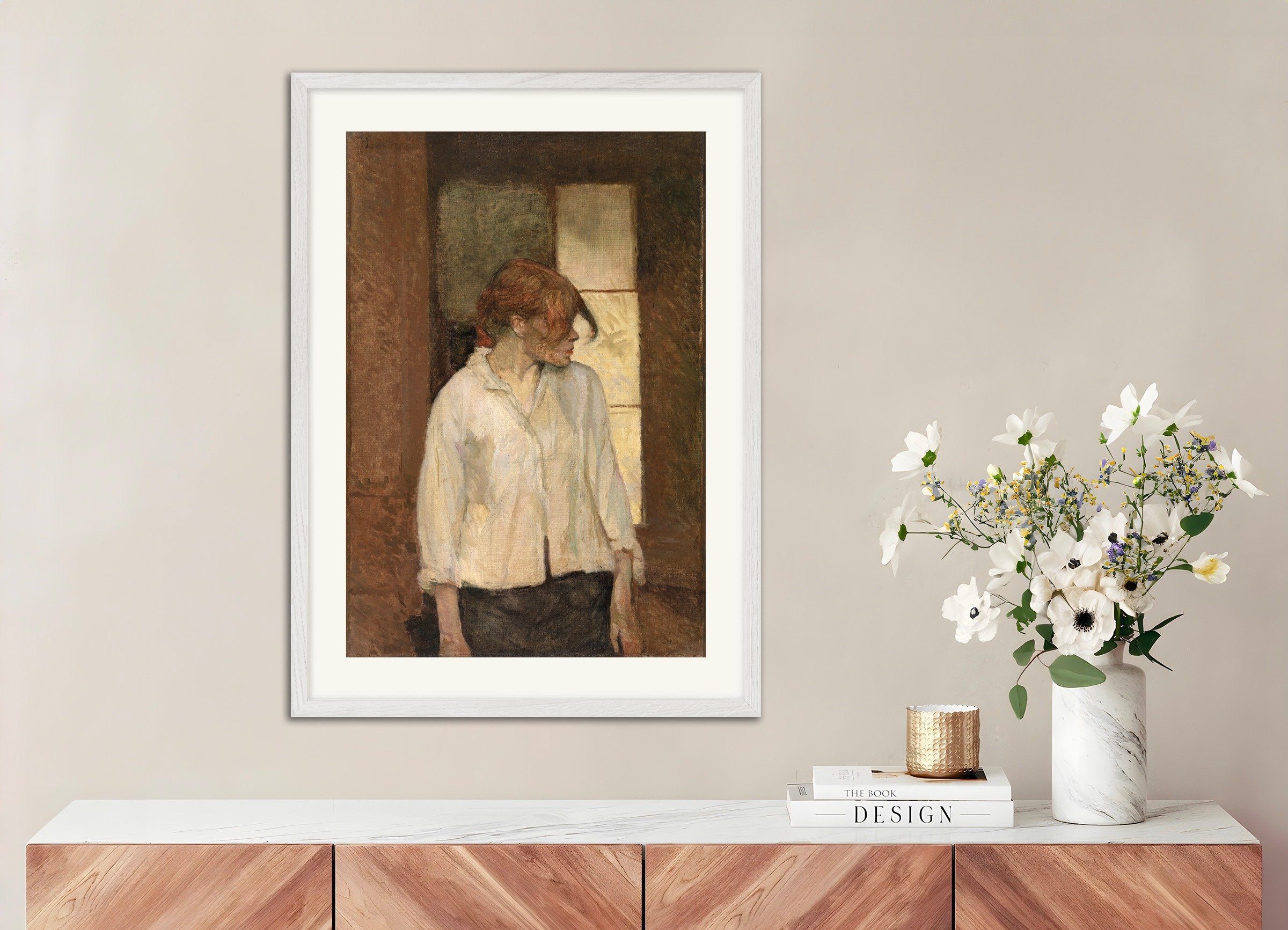 Poster of Toulouse lautrec, with white wooden frame