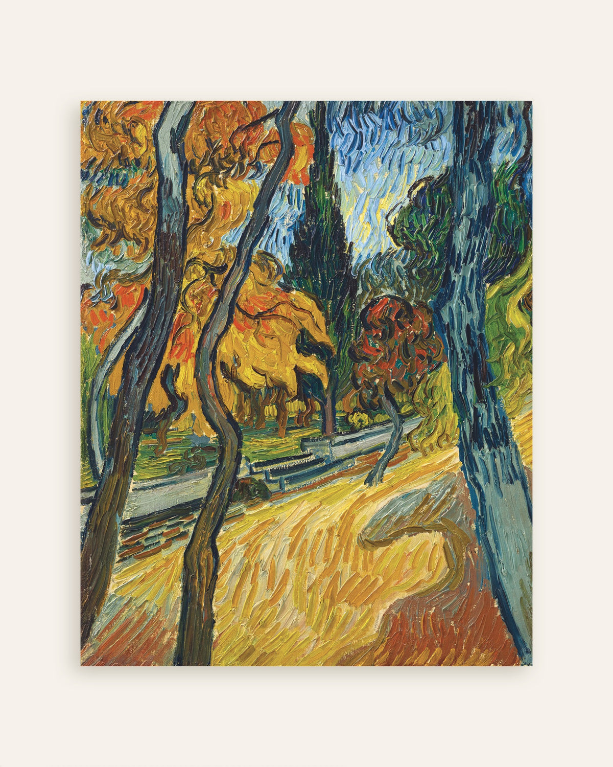 Poster av Trær i asylhagen (1889) av Vincent van Gogh, miniatyrbilde
