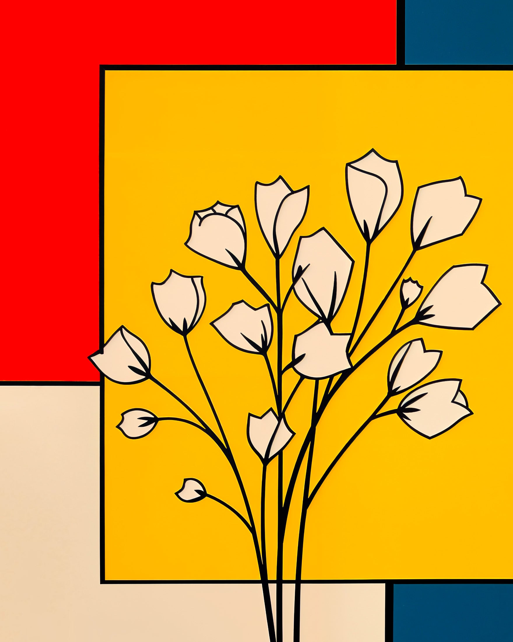 Póster De Stijl, tulipanes blancos