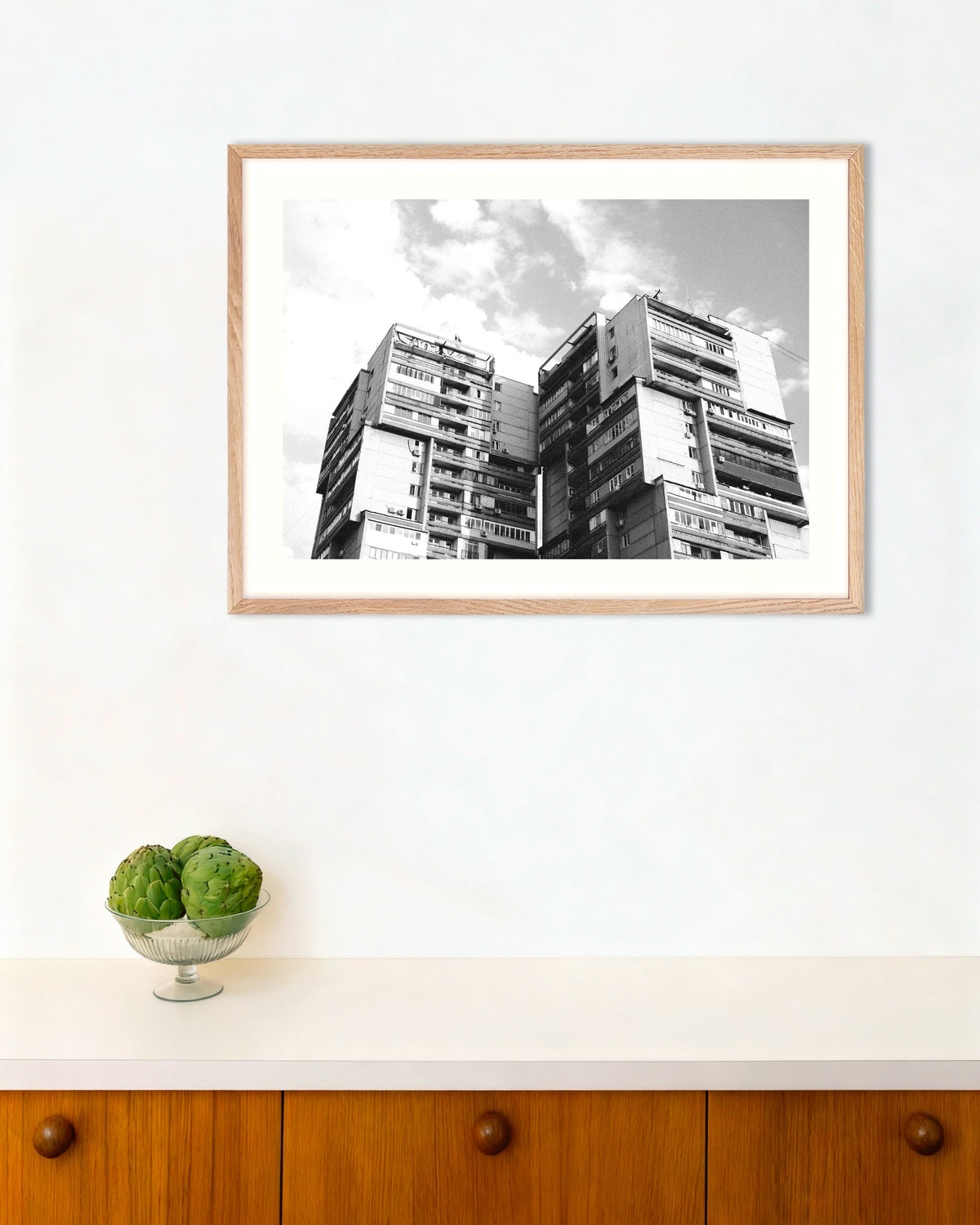 Poster of Twin Towers in the Clouds, with natural wooden frame