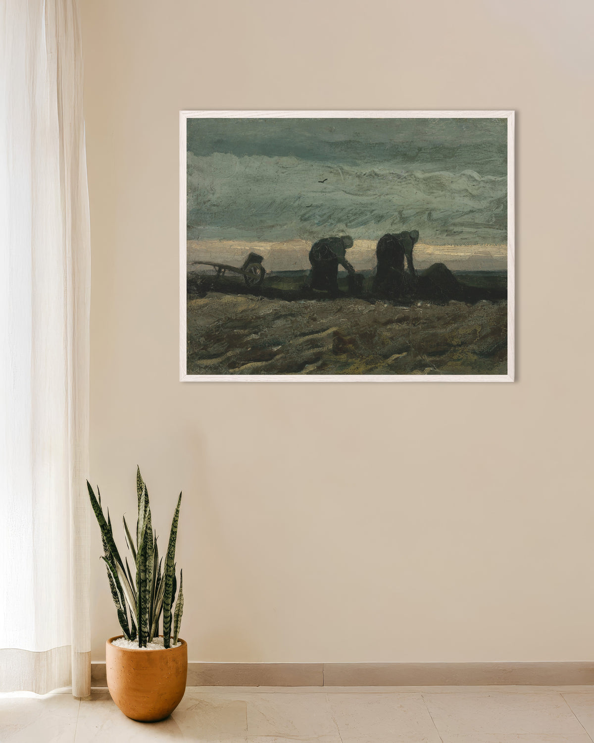 Poster av To kvinner på heia (1883) av Vincent van Gogh, med hvit treramme