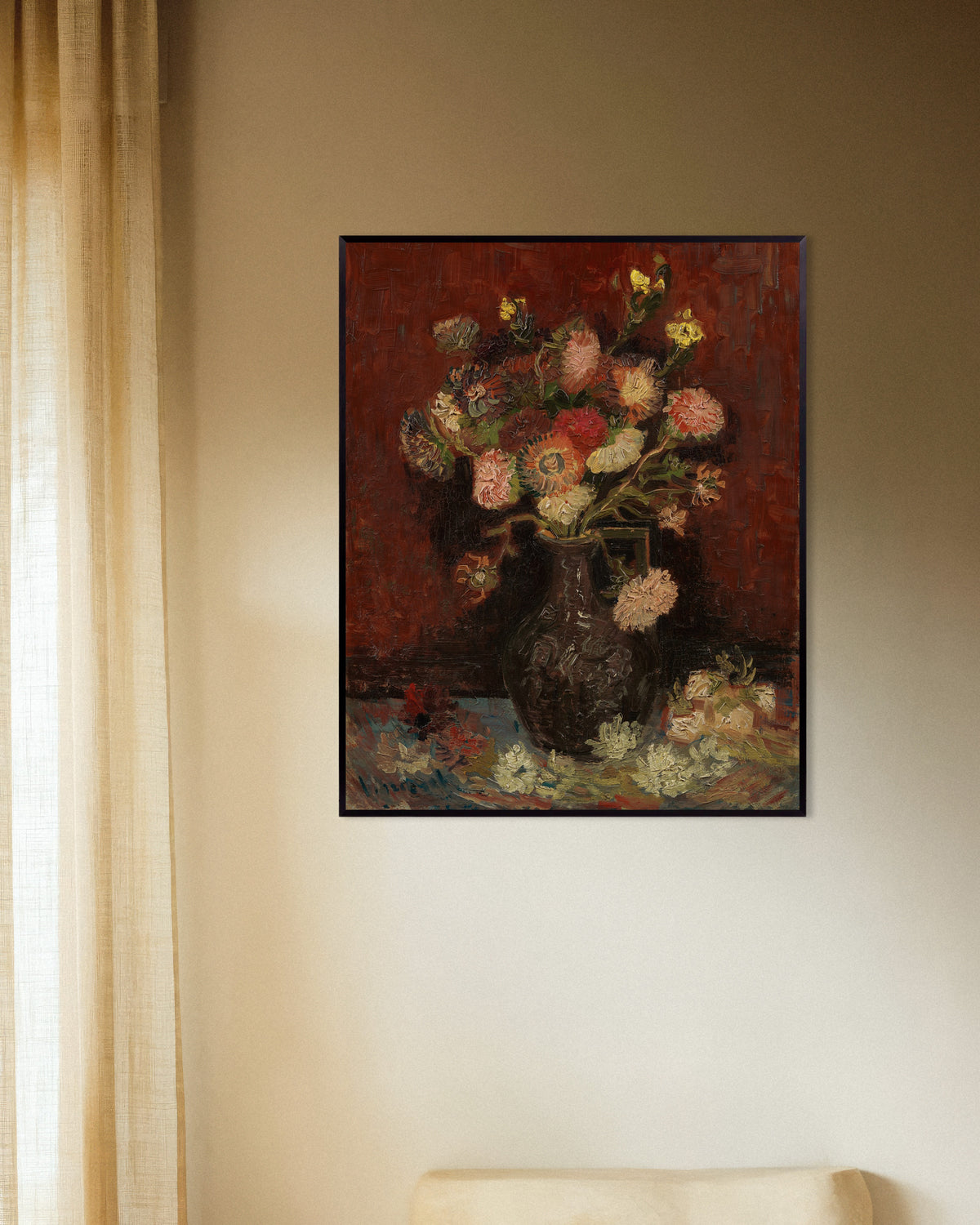Poster av Vase med kinesiske asters og gladioler (1886) av Vincent van Gogh, med metallramme