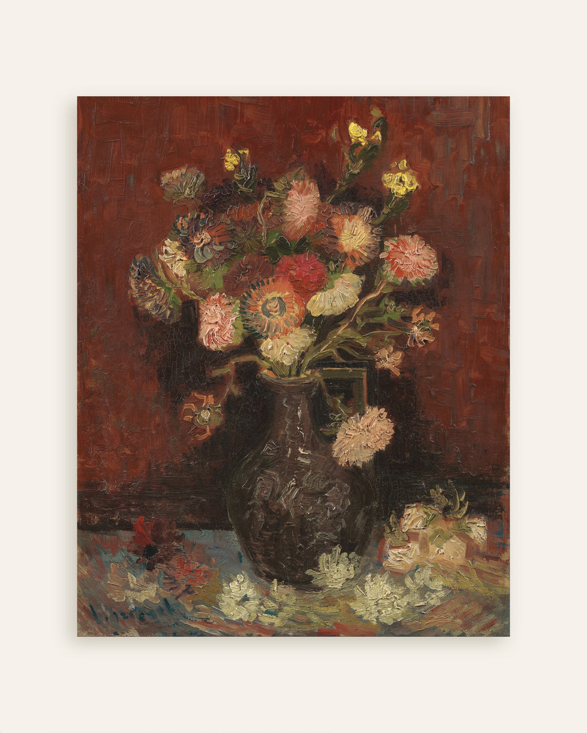 Poster av Vase med kinesiske asters og gladioler (1886) av Vincent van Gogh, miniatyr