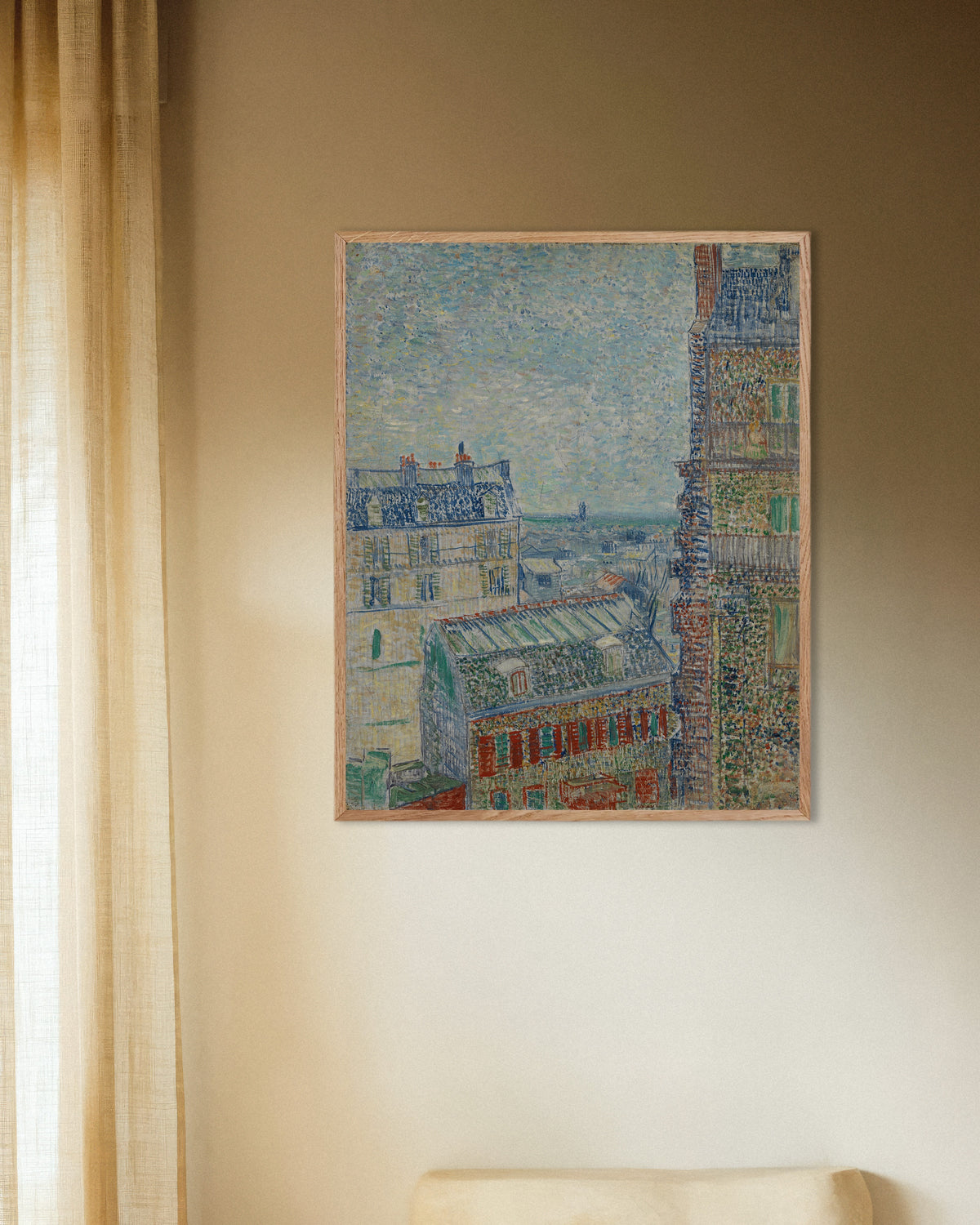 Poster av Utsikt fra Theos leilighet (1887) av Vincent van Gogh, med ramme av naturfarget tre