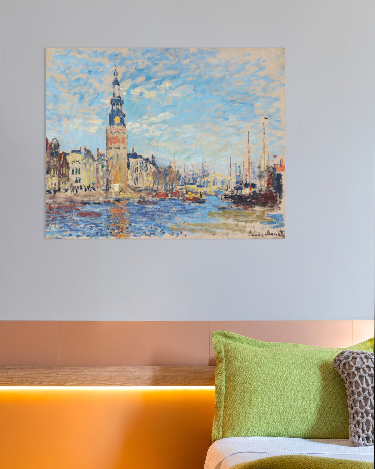 Plakat Utsikt mot Montelbaanstoren, Amsterdam (1874) av Claude Monet