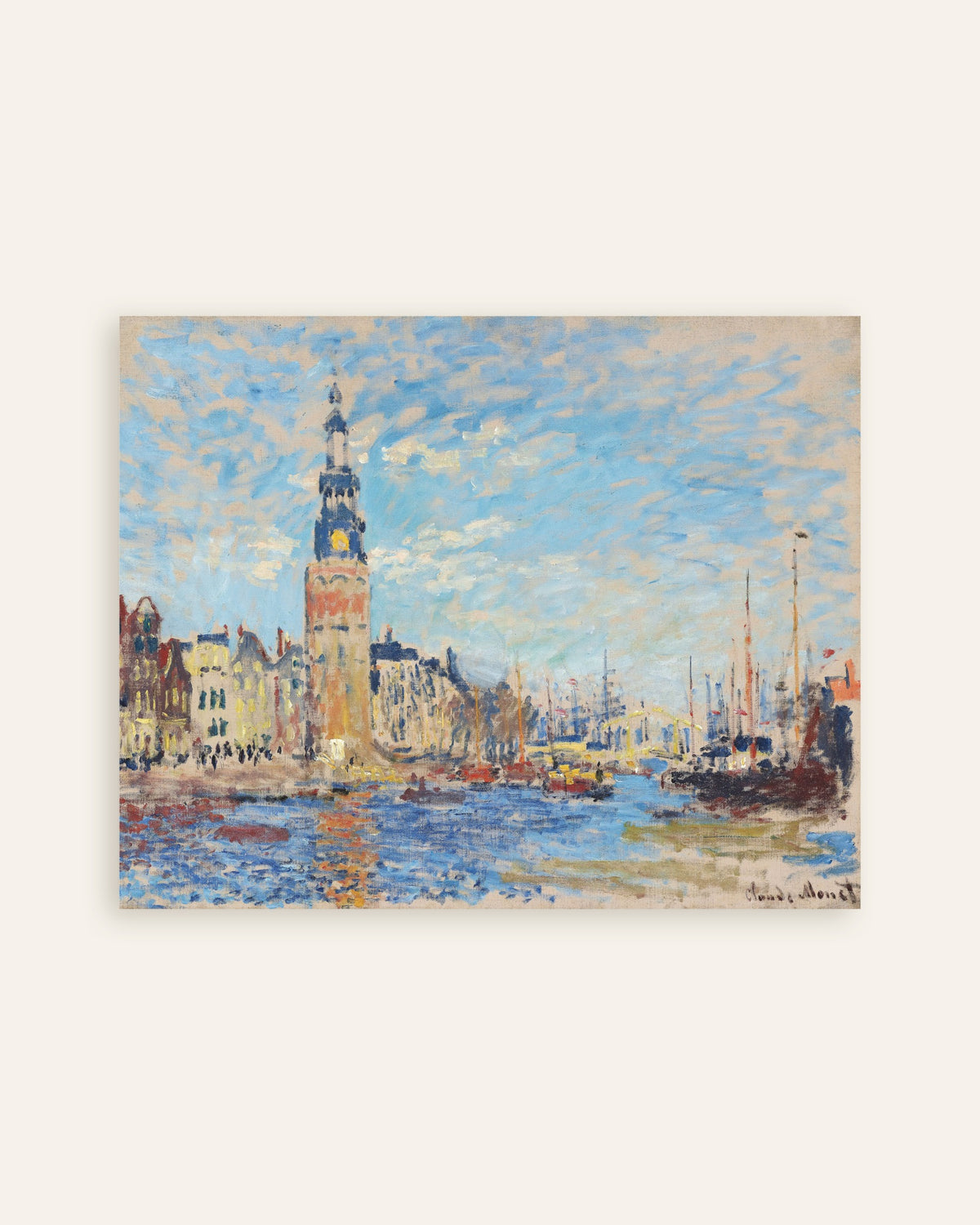 Plakat Utsikt mot Montelbaanstoren, Amsterdam (1874) av Claude Monet, miniatyr