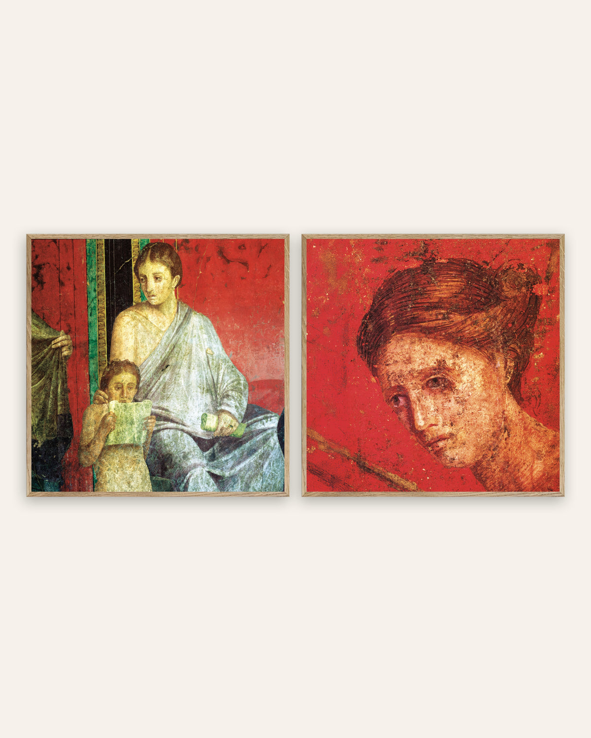 Villa of the Mysteries Prints Set of 2 – Young Reader & Portrait, prints in natural oak frames