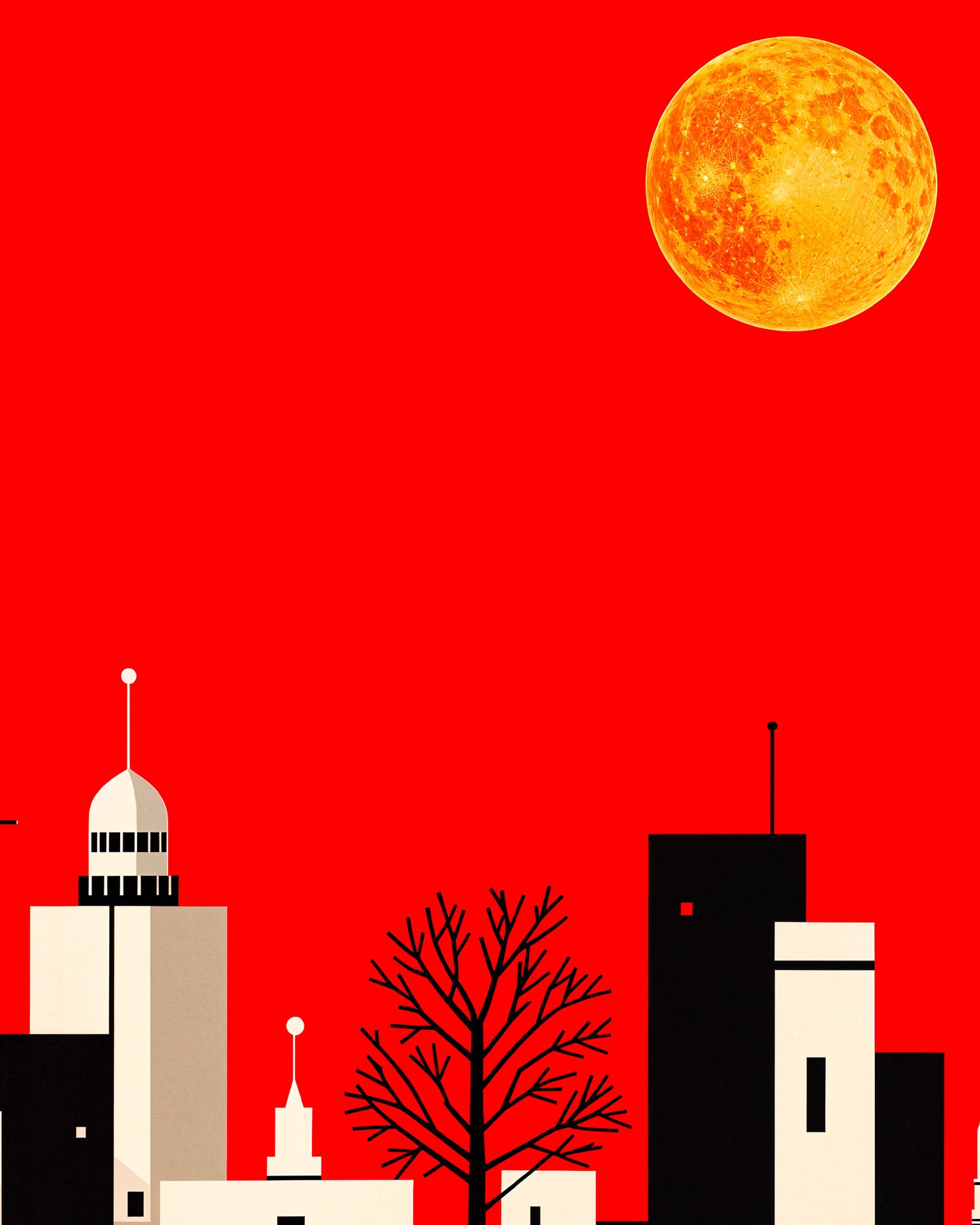 City and full moon poster - Poster