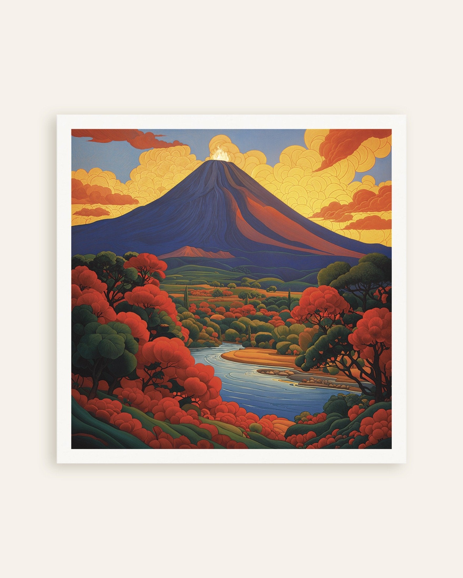 Poster of Volcano poster, mystical symbolist composition, thumbnail