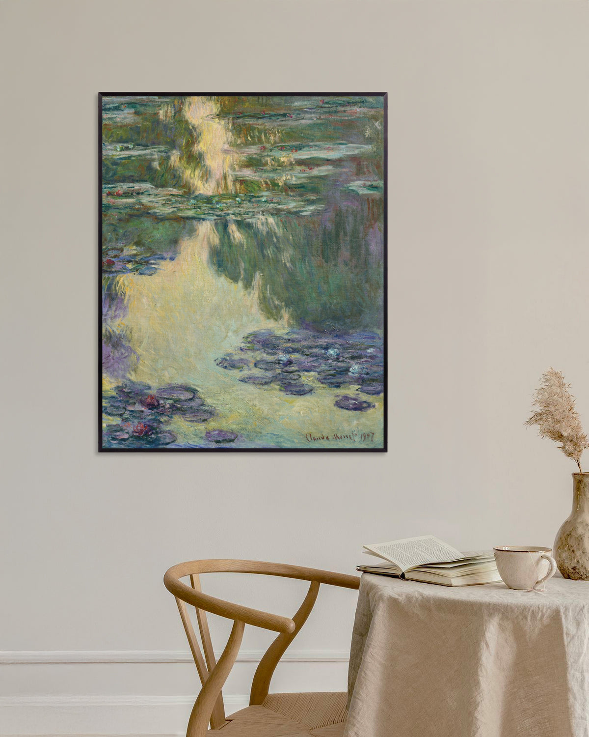 Plakat Vannliljer (1907) av Claude Monet med metallramme