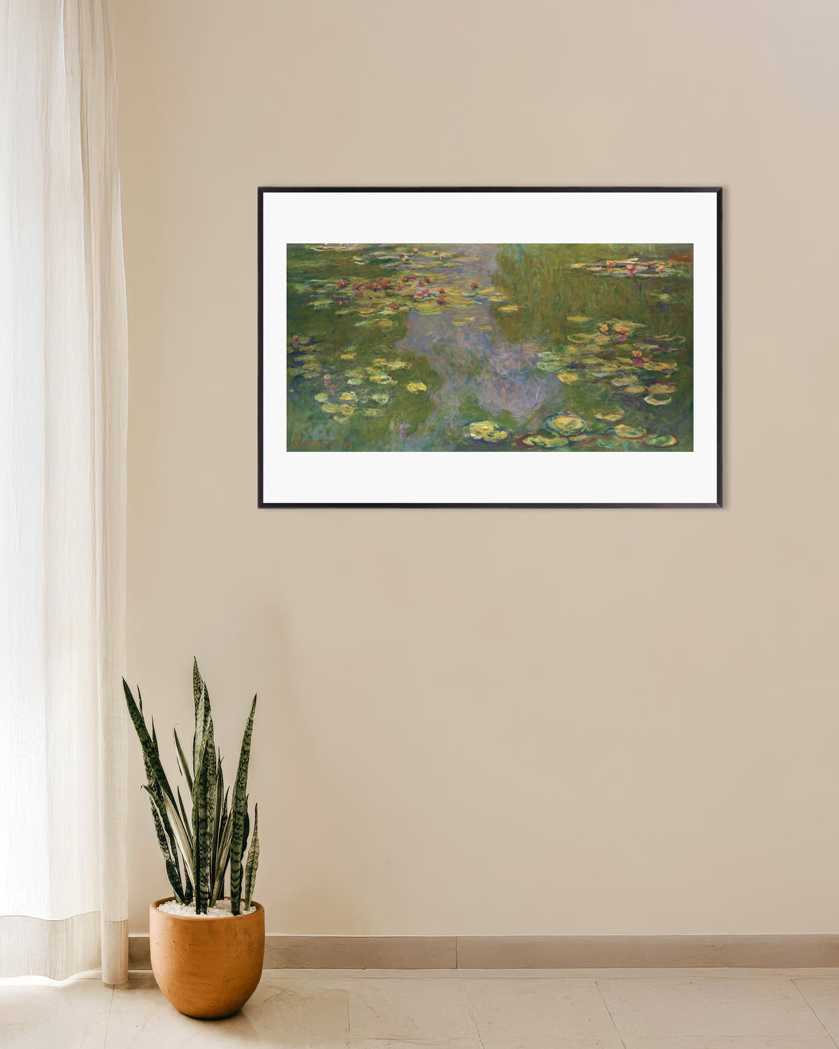 Plakat Vannliljer (1919) av Claude Monet med metallramme