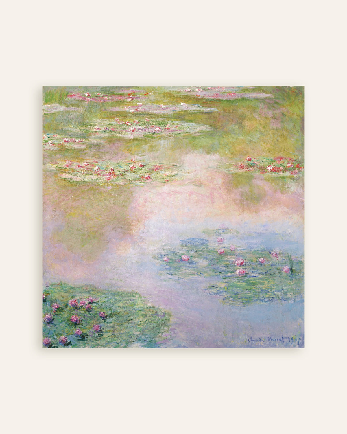 Plakat Vannliljer, rosa speilinger (1907) av Claude Monet, miniatyr