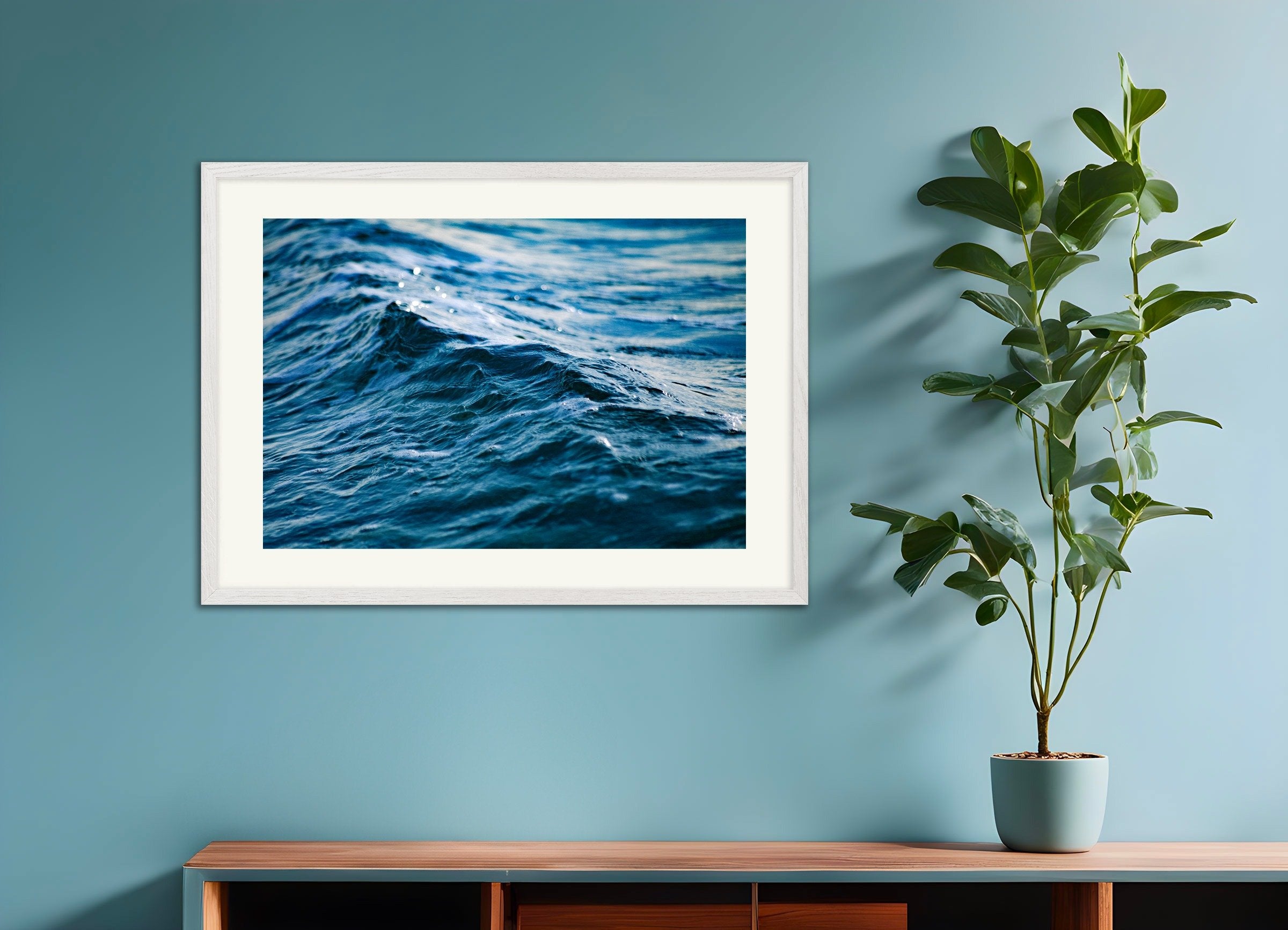 Poster of Water Poster, the Ocean, with white wooden frame