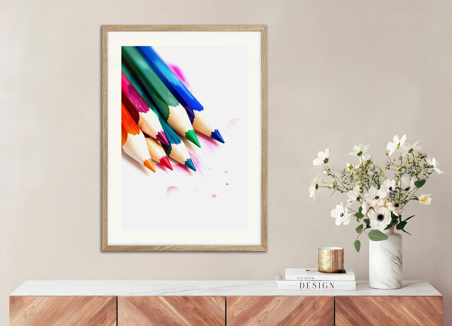 Poster of Watercolor colored pencil​, with natural wooden frame