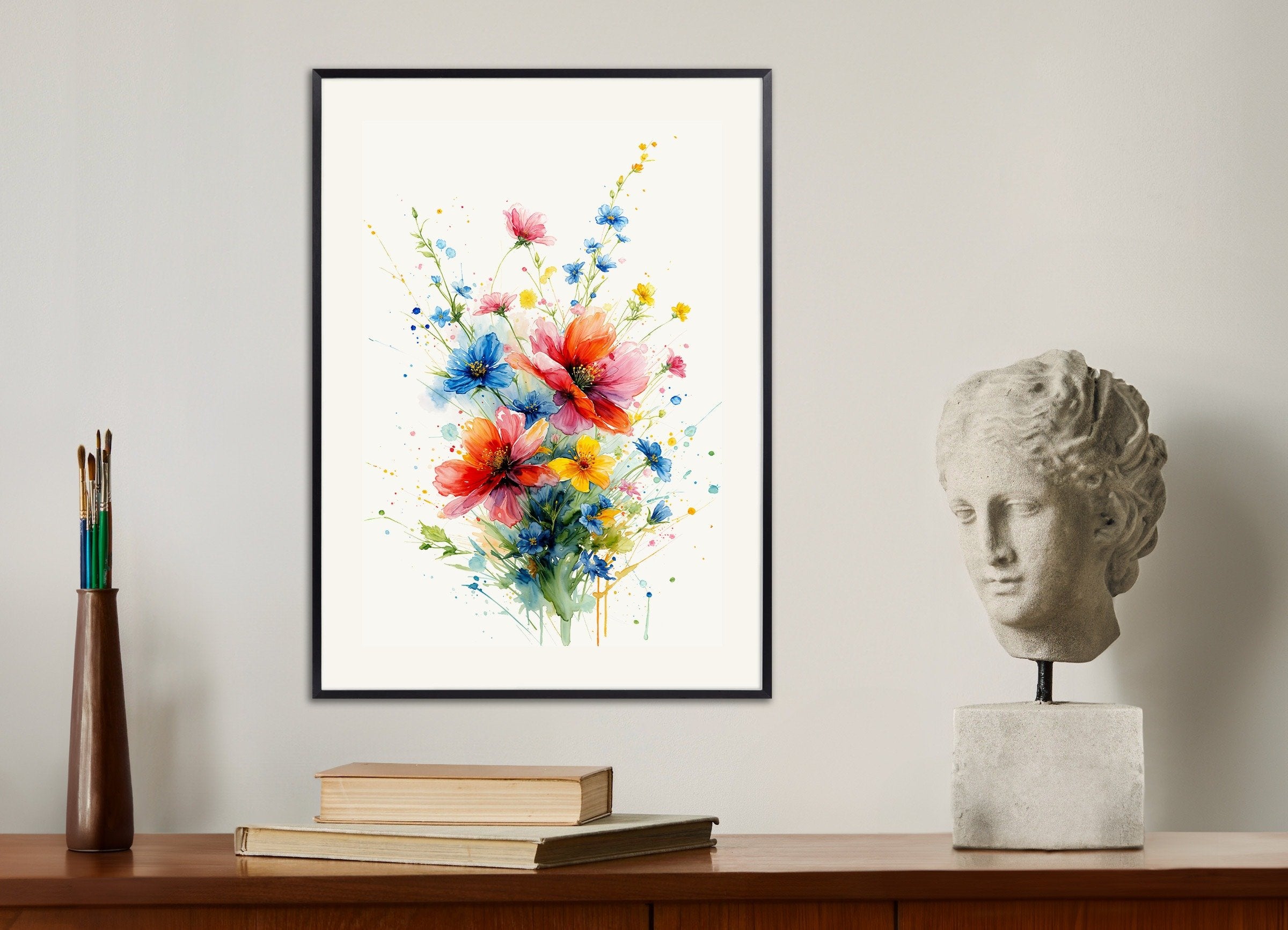 Poster of Watercolor flowers, with metal frame