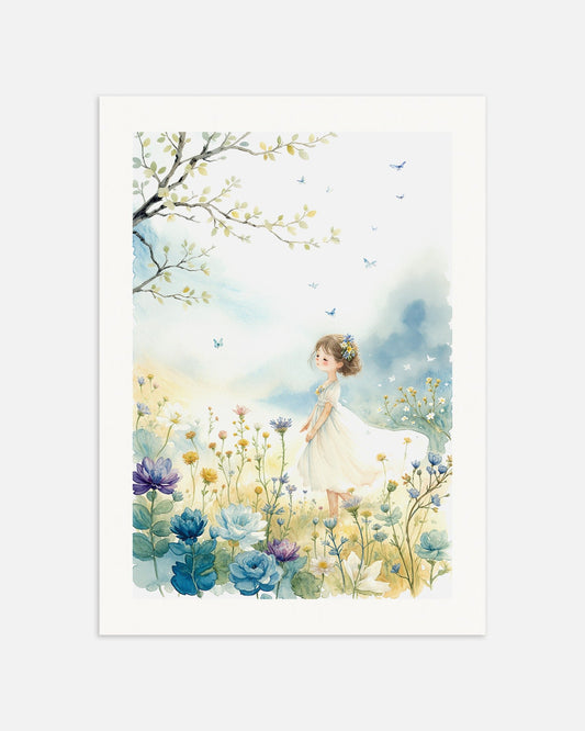 Poster of Watercolor painting, young girl and flowers, thumbnail