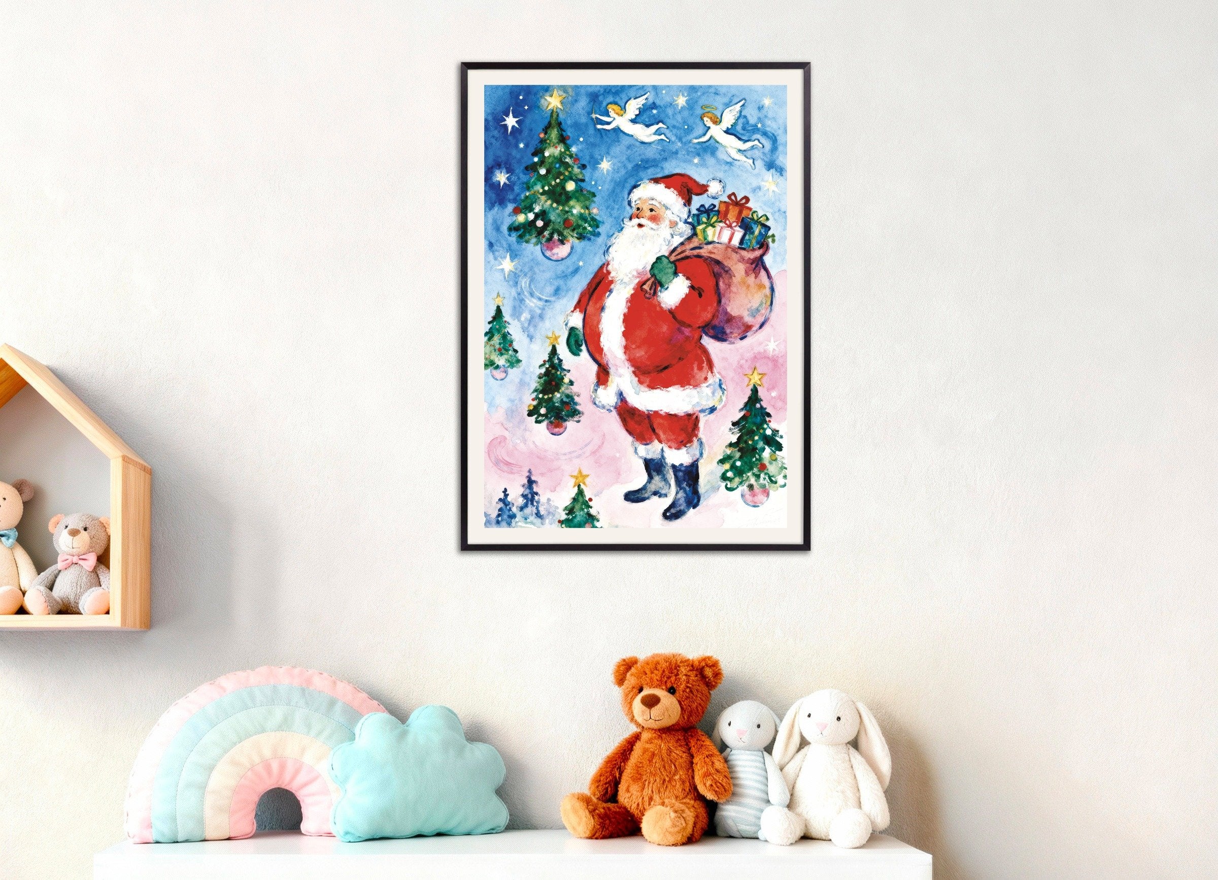 Poster of Watercolor Santa Claus poster, with metal frame