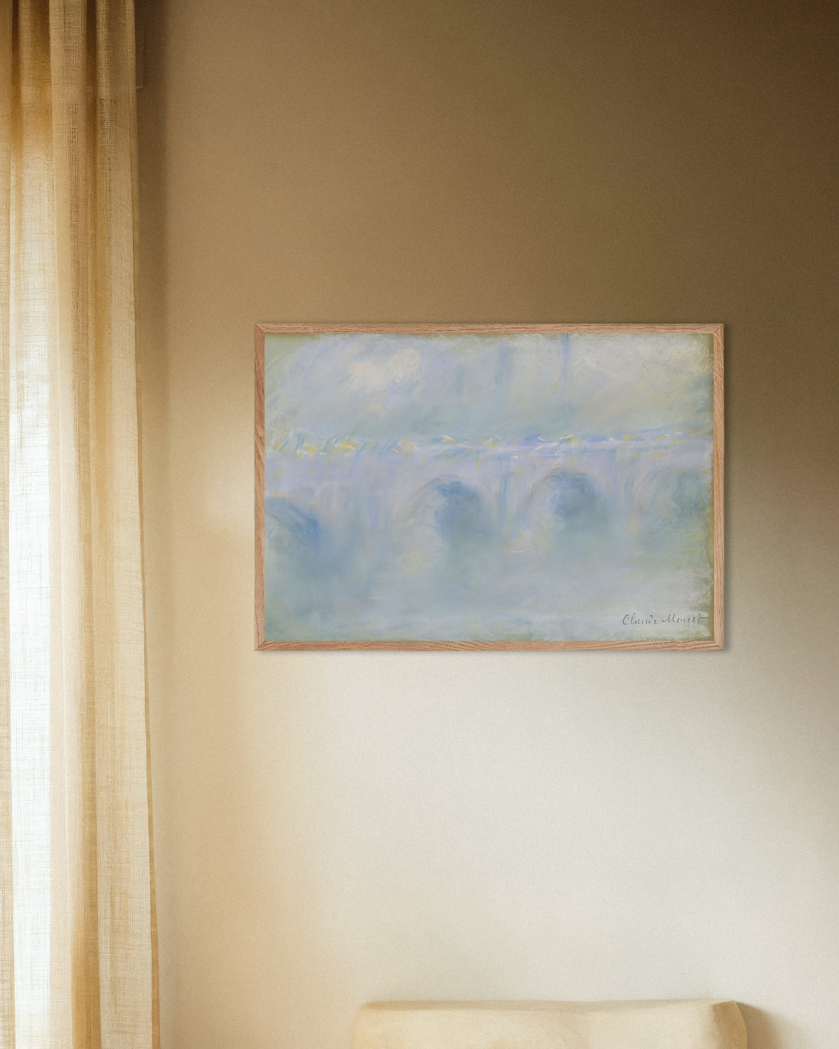 Plakat Waterloo Bridge (1901) av Claude Monet med ramme i naturtre